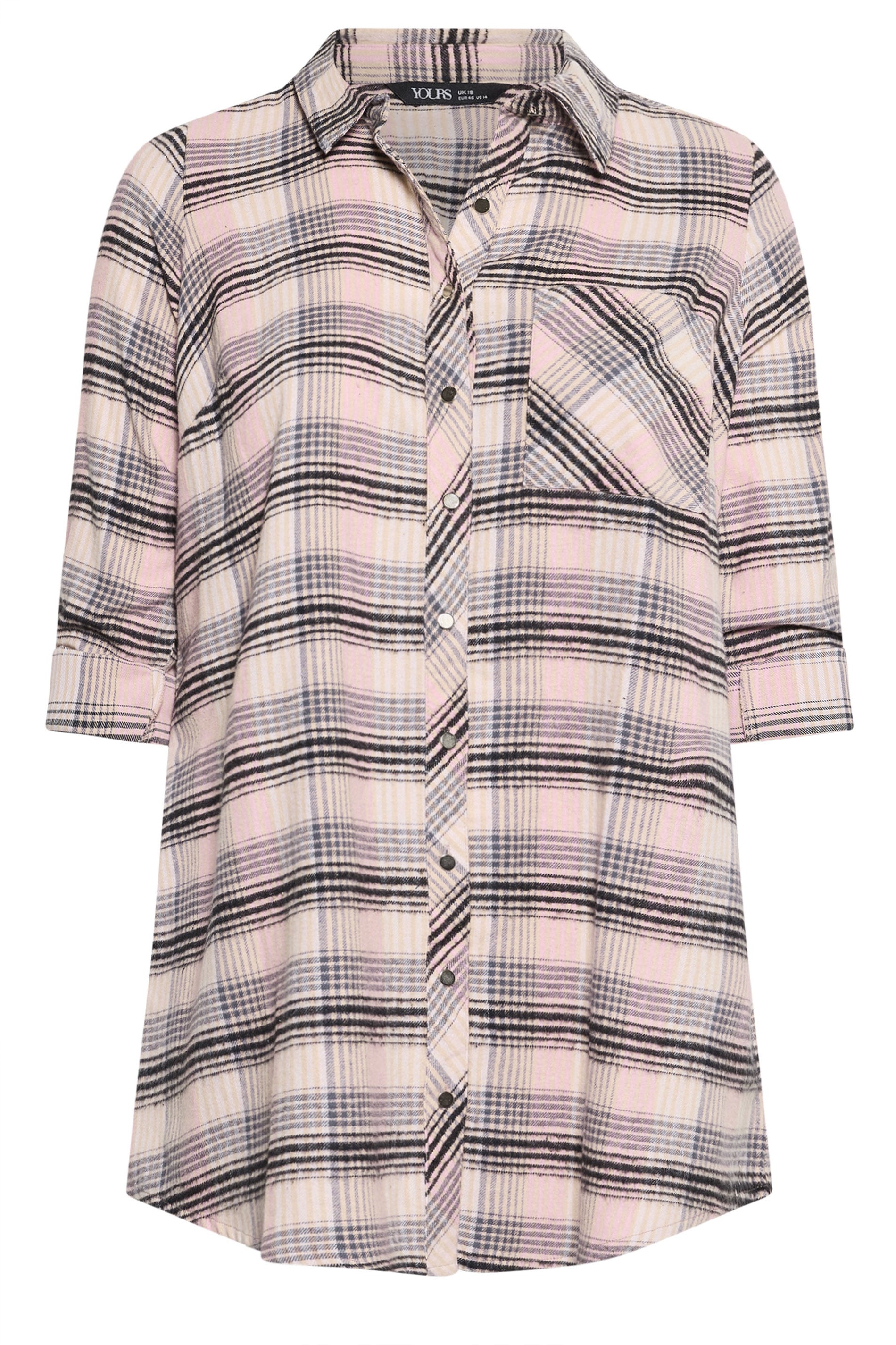 YOURS Plus Size Pink Check Boyfriend Shirt | Yours Clothing 5