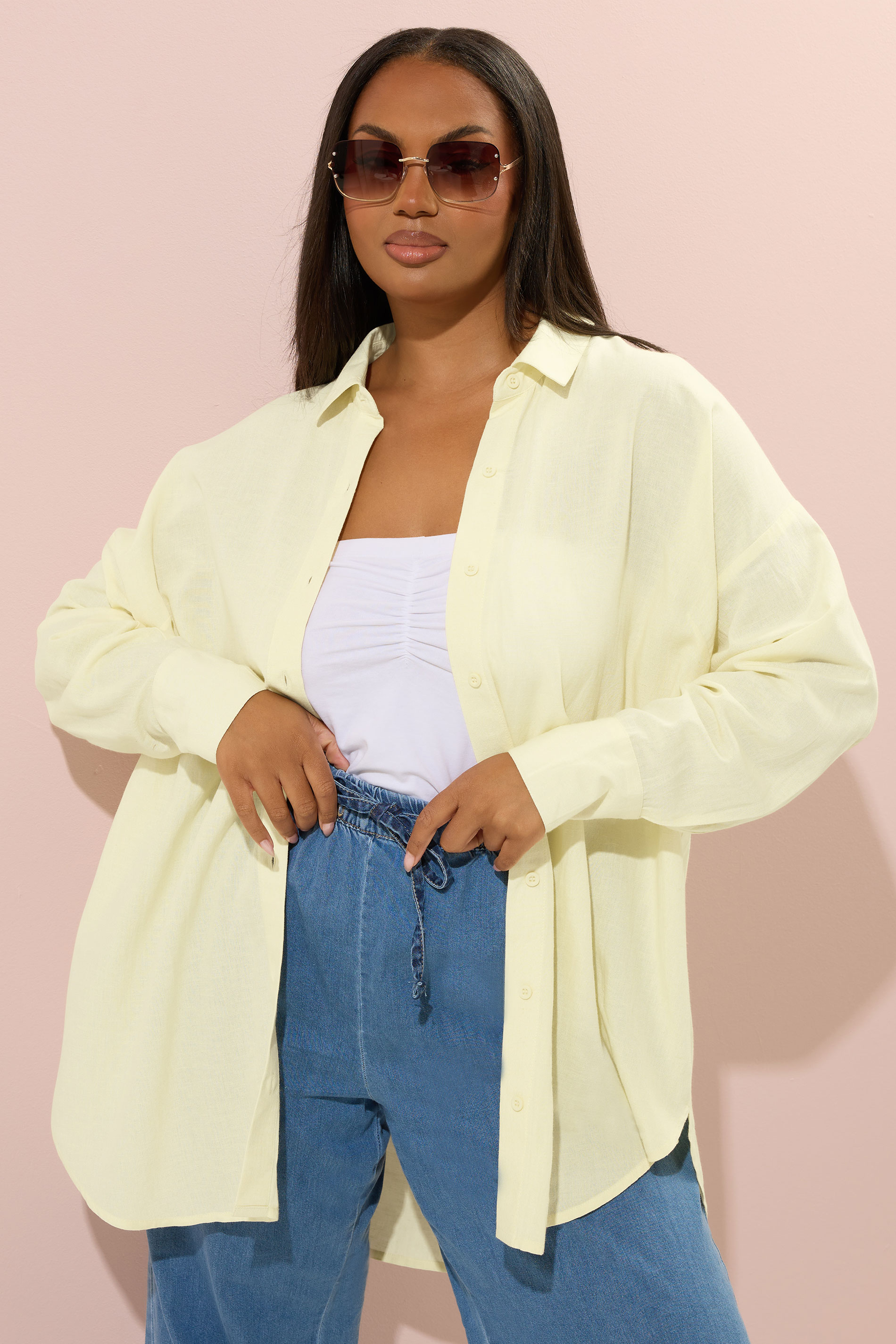 YOURS Plus Size Butter Yellow Linen Shirt | Yours Clothing 3