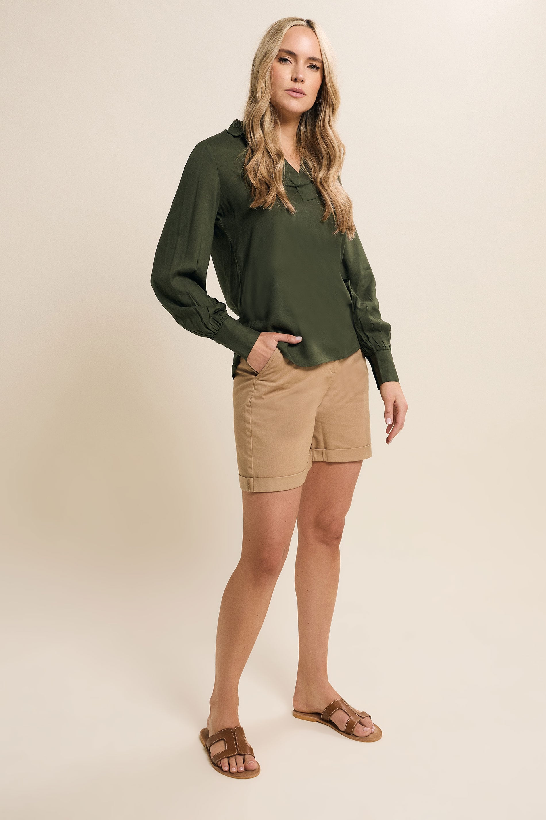 LTS Tall Olive Green Open Collar Shirt | Long Tall Sally 2