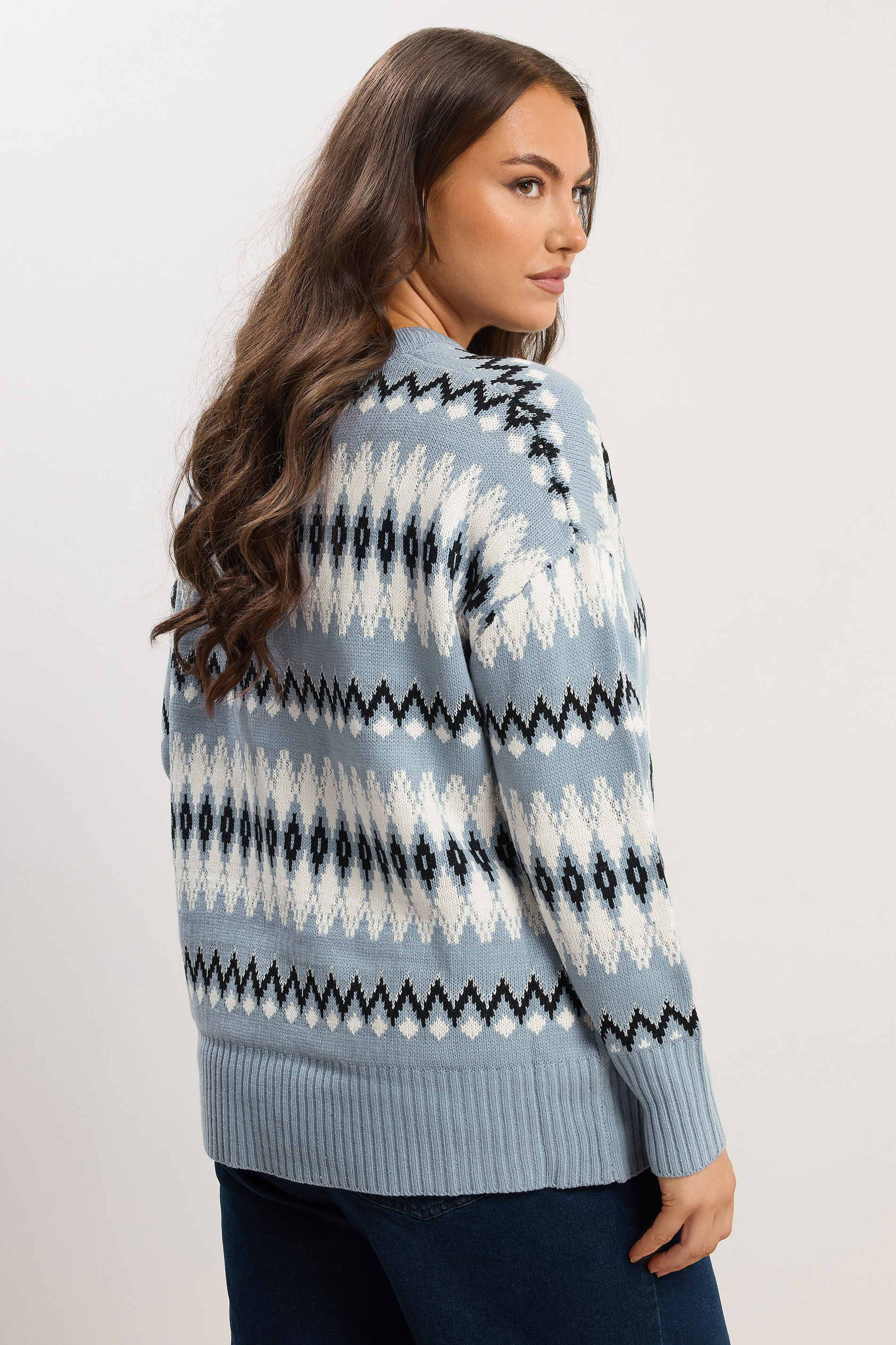 YOURS Plus Size Blue Fairisle  Knitted Jumper | Yours Clothing 2