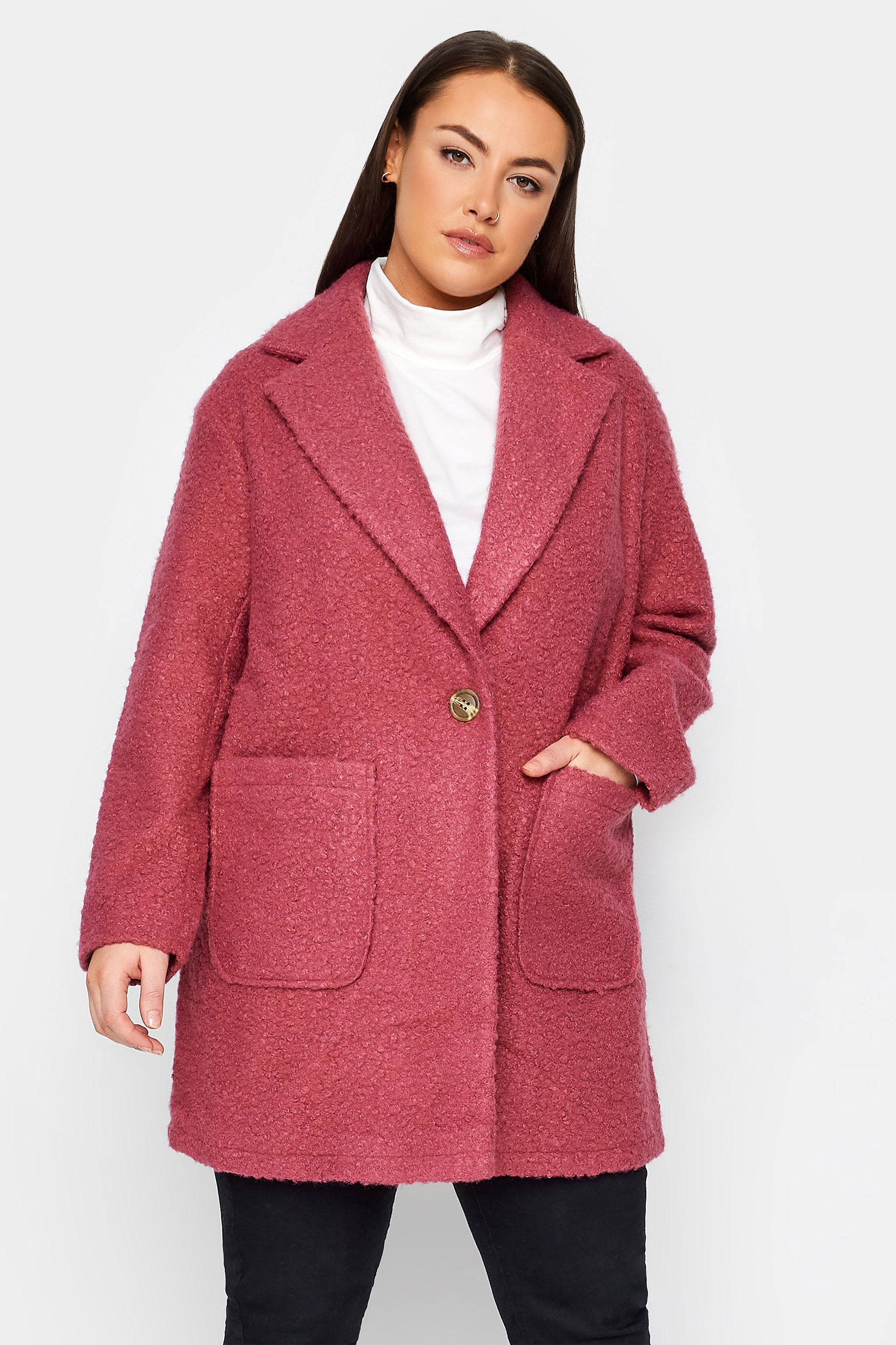Evans Pink Boucle Coat | Evans 1