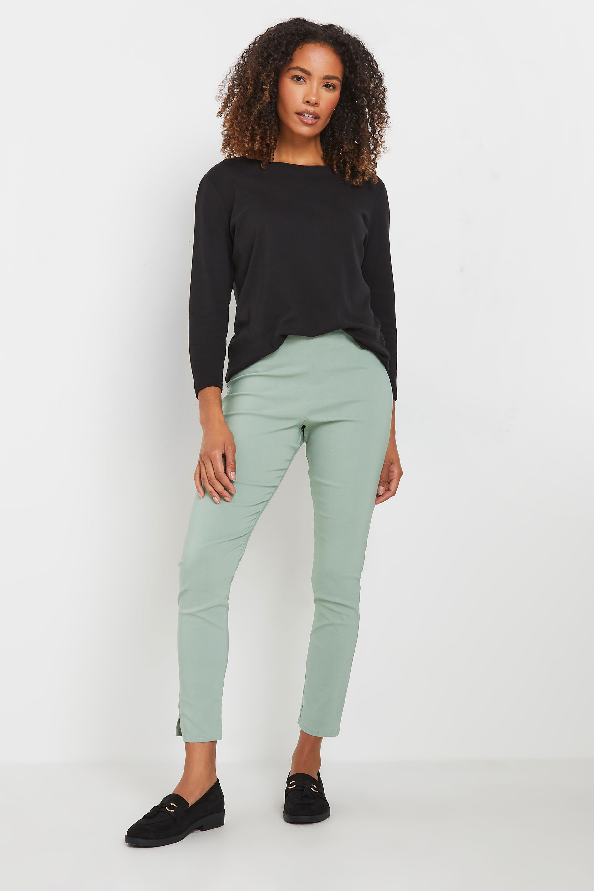 M&Co Sage Green Stretch Bengaline Trousers | M&Co 1