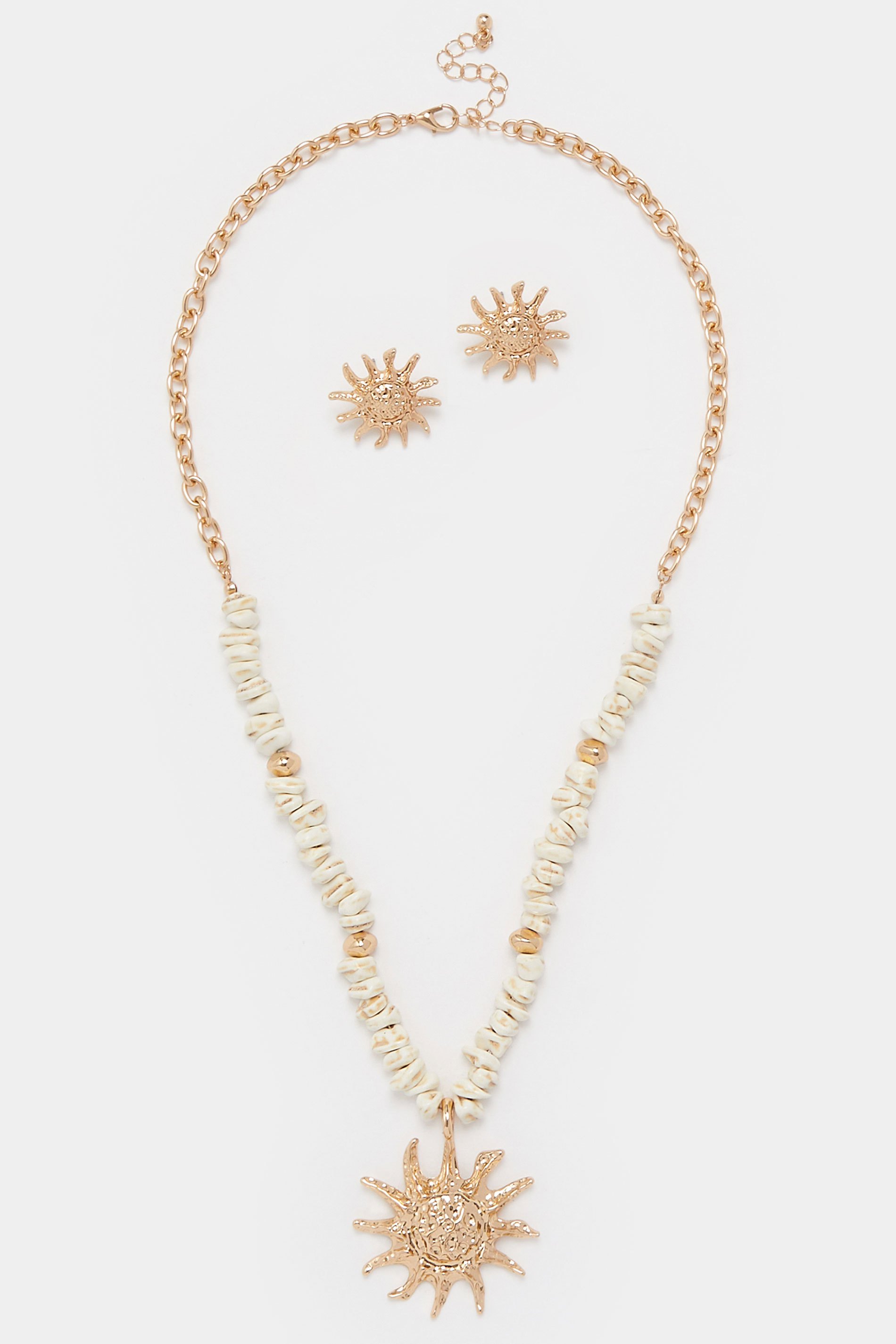 Gold Tone Statement Sun Necklace and Earring Set | Yours Clothing 1
