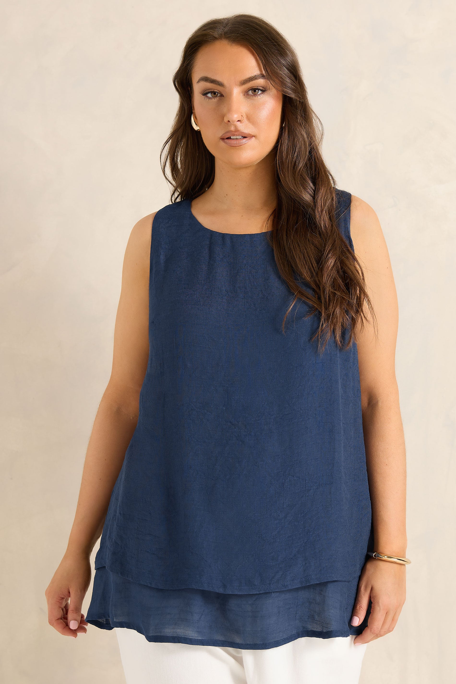 Evans Women's Blue Plus Navy Double Layer Vest Top Size 22-24