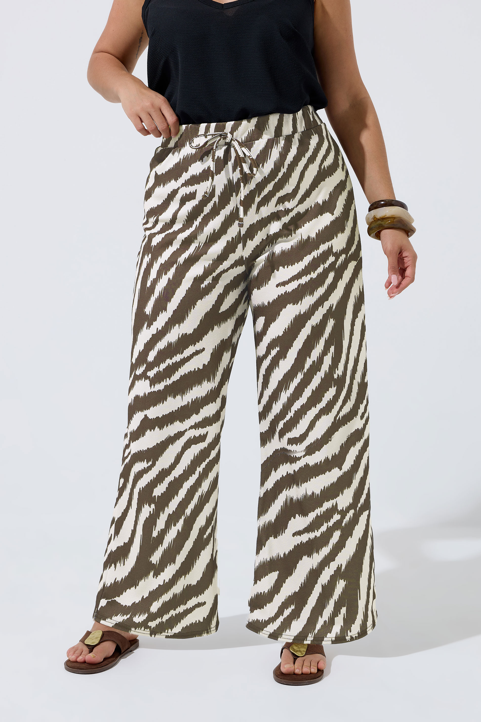 LIMITED COLLECTION Plus Size Brown Zebra Wide Leg Trousers | Yours Clothing 1