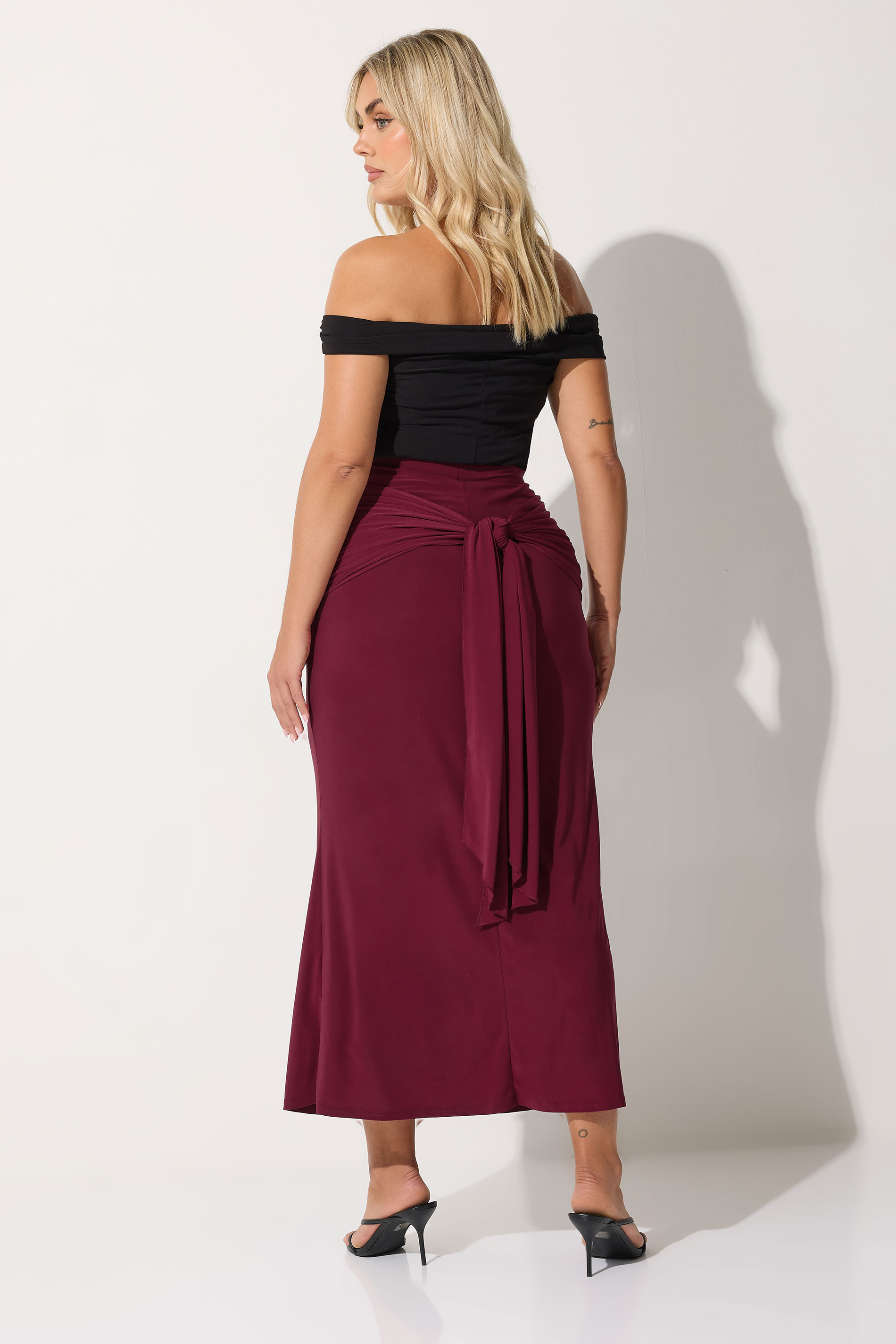 LIMITED COLLECTION Plus Size Burgundy Red Tie Maxi Skirt | Yours Clothing 6