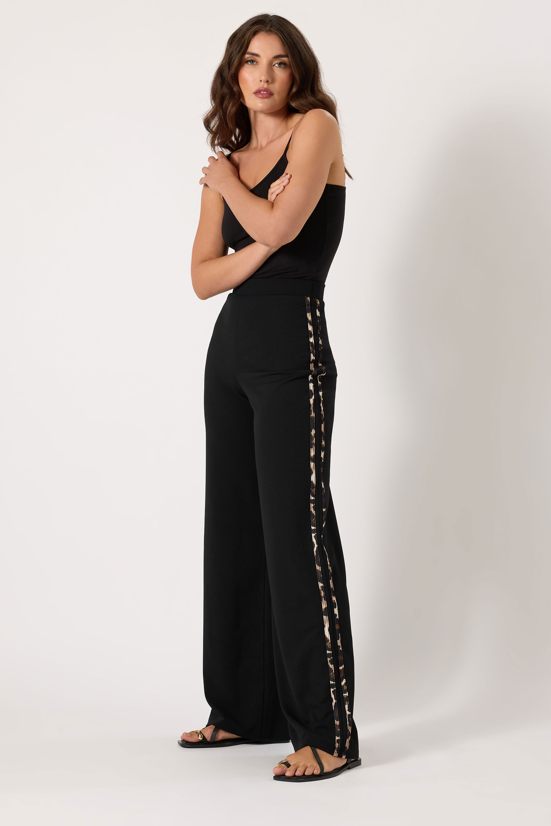 LTS Tall Black Leopard Print Wide Leg Trousers | Long Tall Sally 3