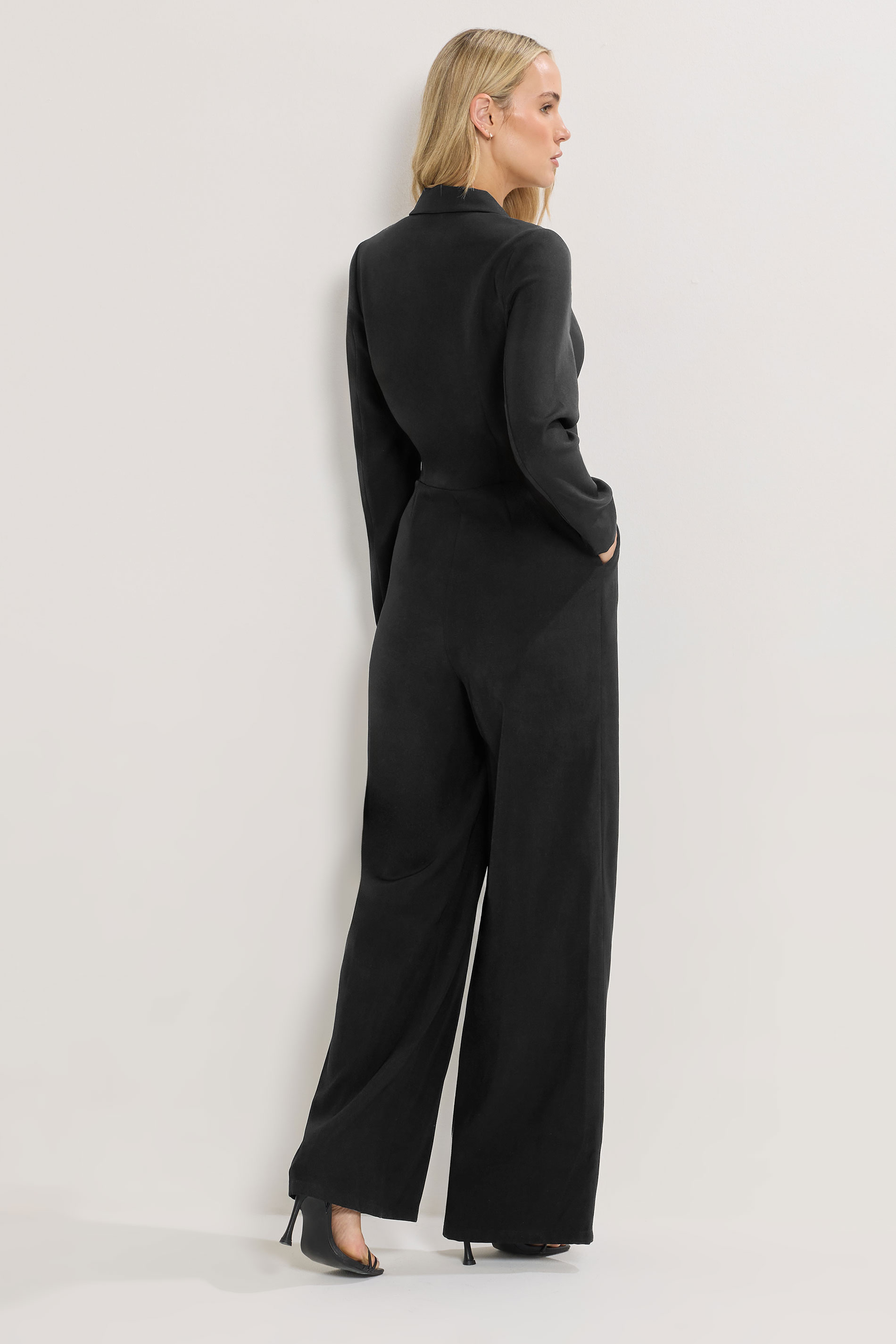 LTS Tall Black Open Collar Wide Leg Jumpsuit | Long Tall Sally 2
