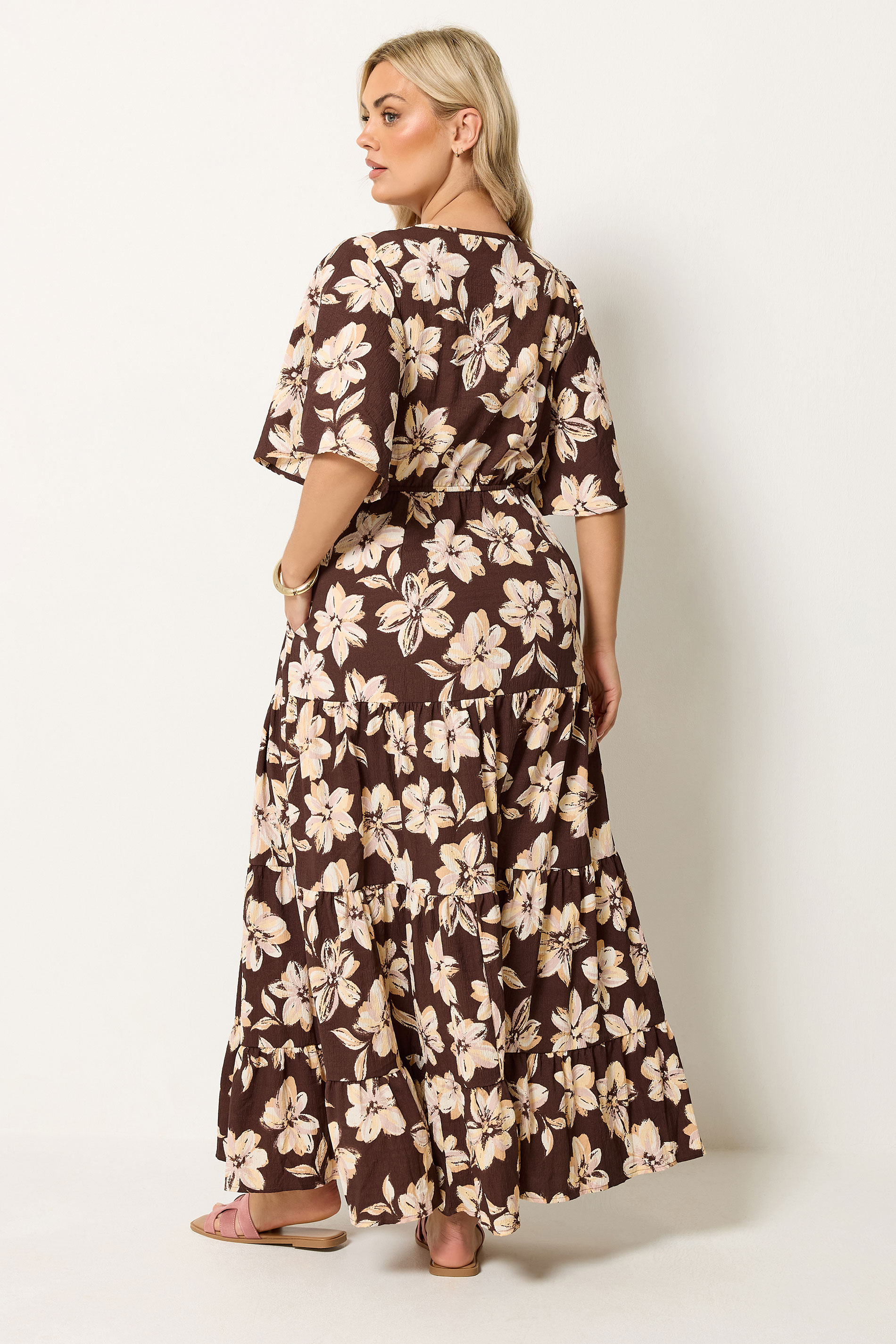 YOURS Curve Brown Floral Tiered Maxi Dress | Yours Clothing 2