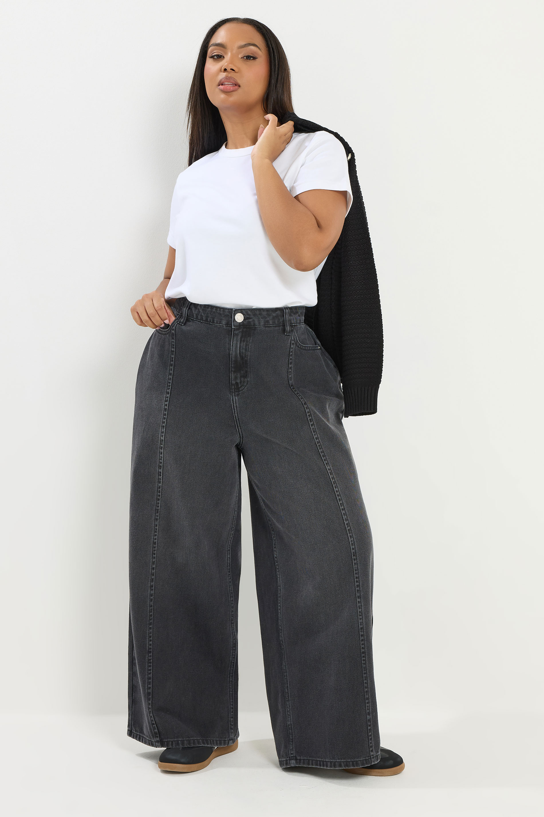 YOURS Plus Size Black Front Seam Wide Leg Jeans | Yours Clothing 1