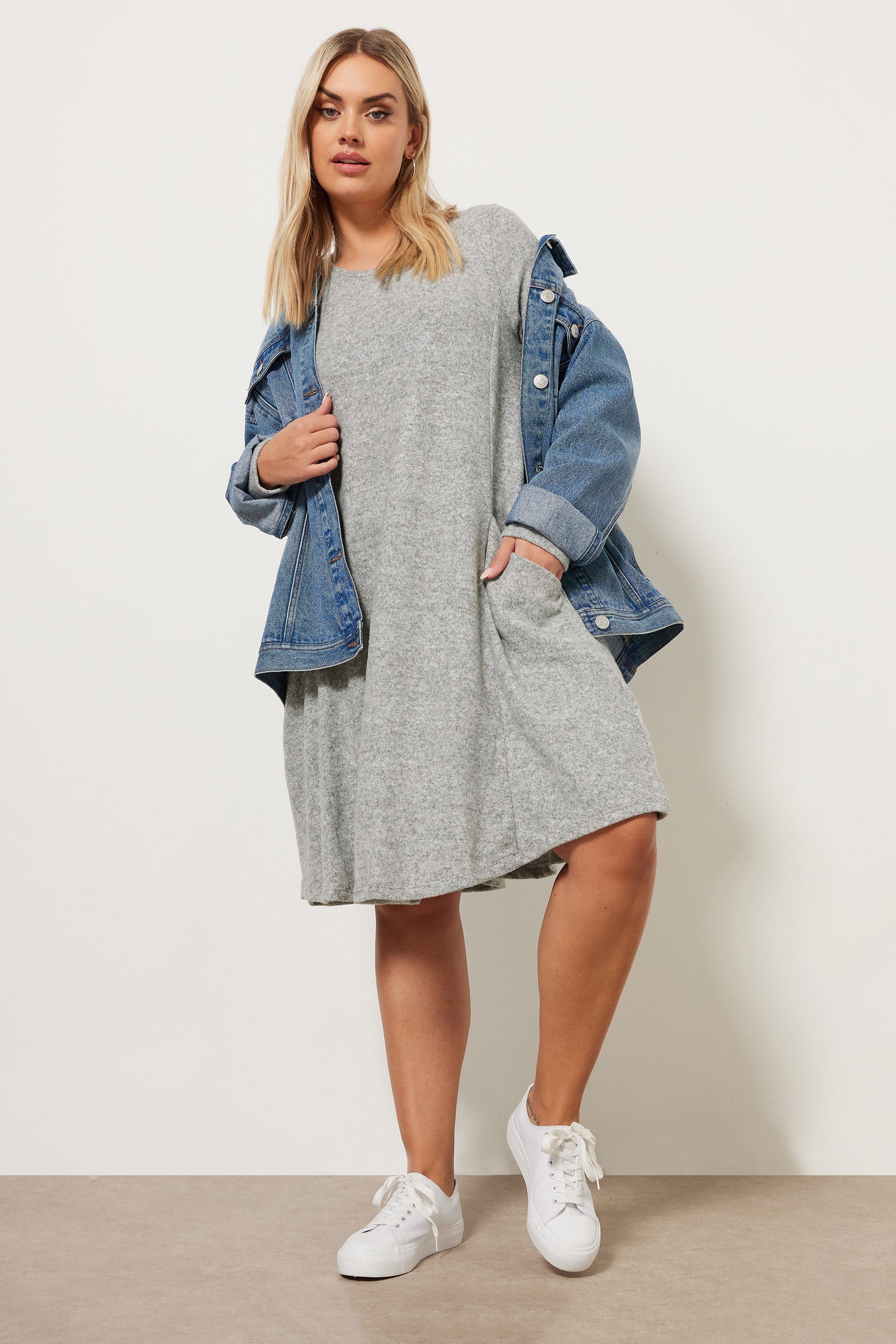 YOURS Plus Size Light Grey Soft Touch Pocket Swing Dress | Yours Clothing 1
