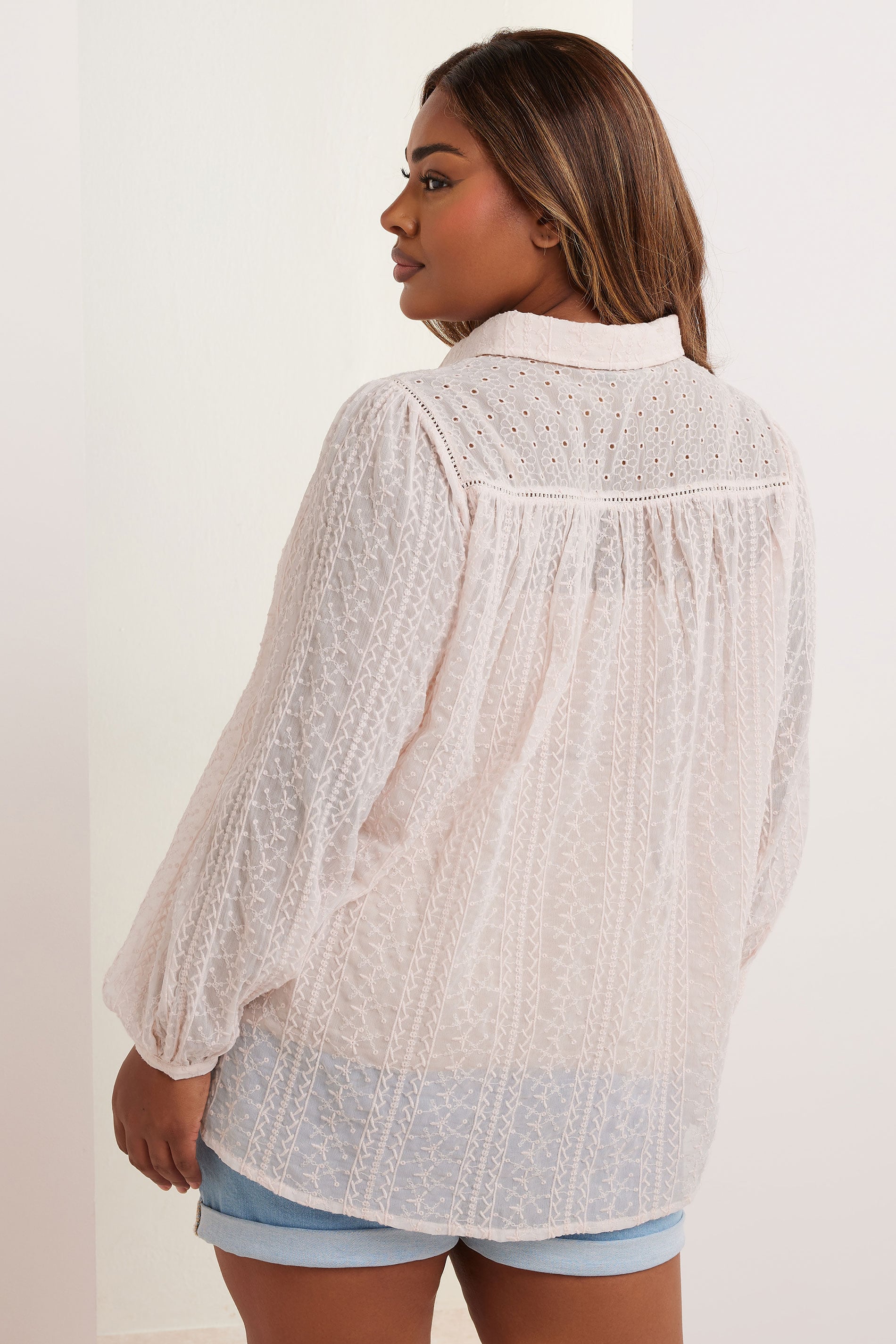 YOURS Plus Size Light Pink Sheer Embroidered Blouse | Yours Clothing 2