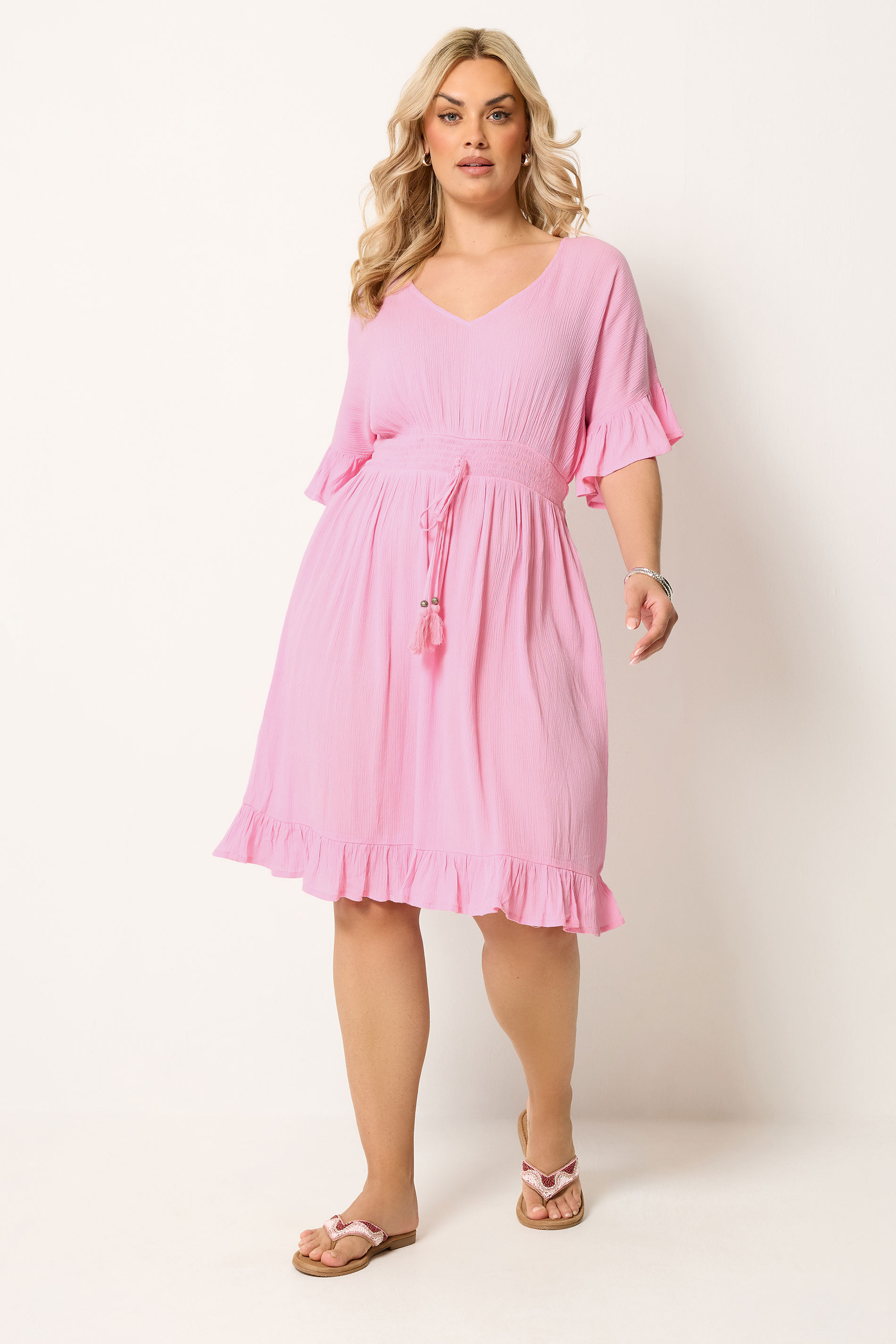 YOURS Plus Size Pink Crinkle Beach Dress | Yours Clothing 1