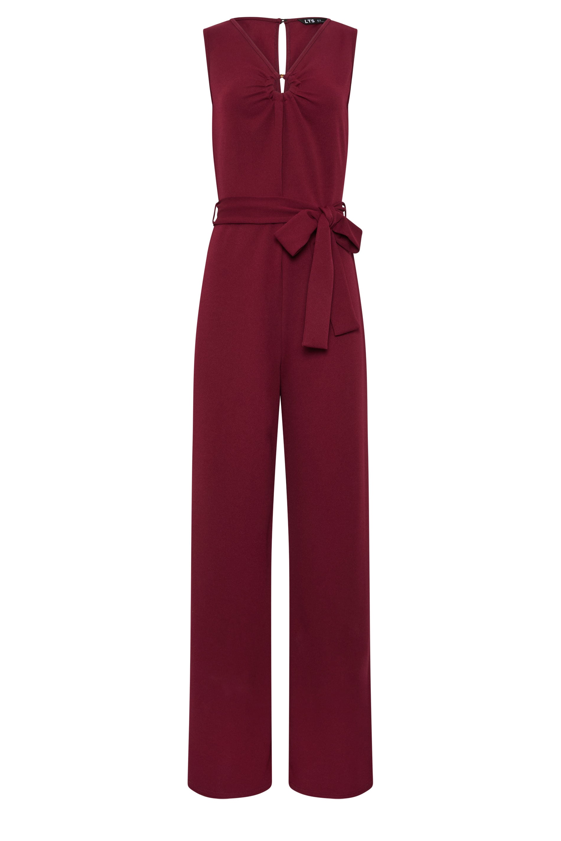 LTS Tall Women's Berry Red Belted Scuba Wide Leg Jumpsuit | Long Tall Sally 1