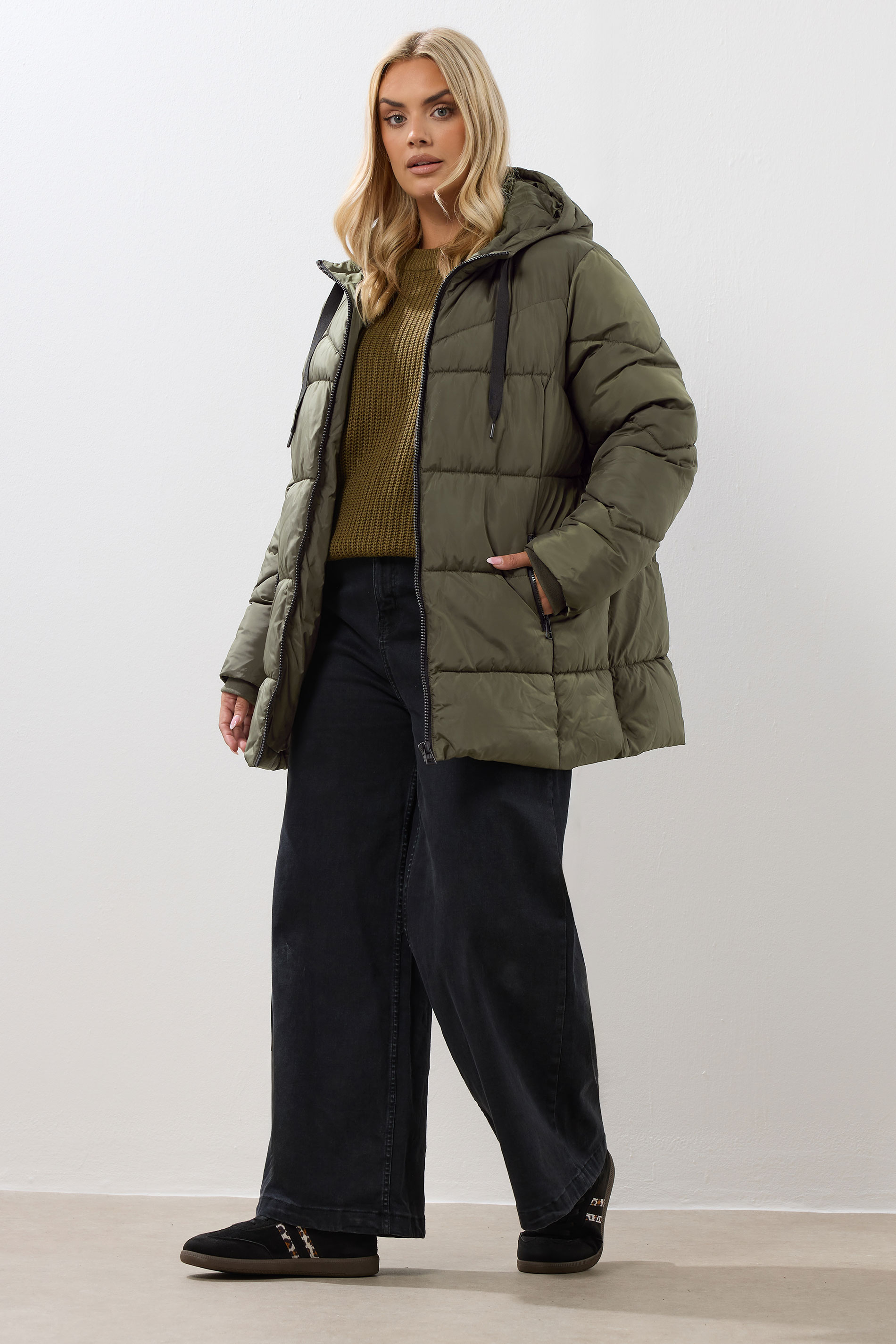 YOURS Plus Size Khaki Green Short Padded Coat | Yours Clothing 2