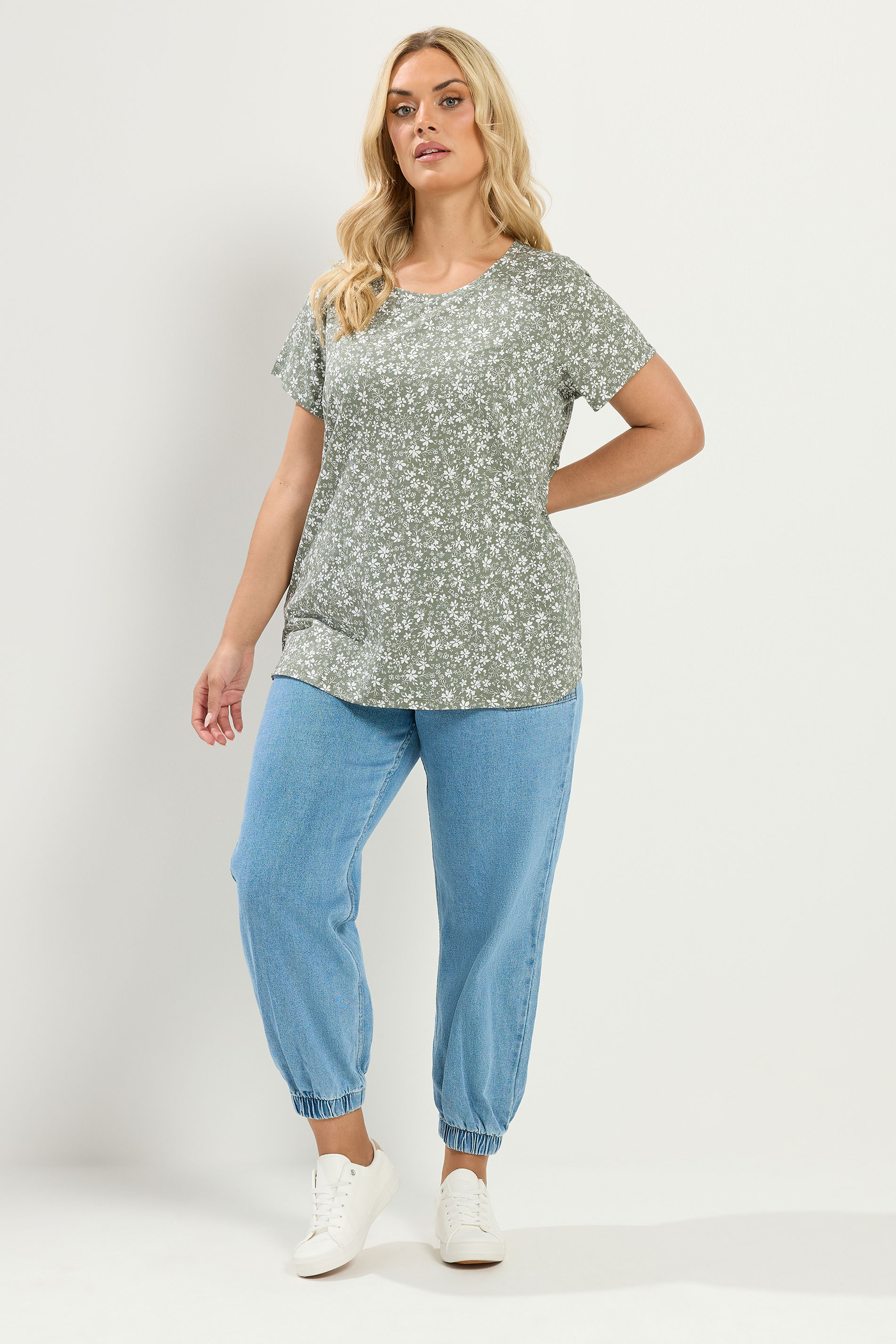YOURSET 2 PACK Plus Size Sage Green & Pink Ditsy Floral T-Shirts | Yours Clothing 2