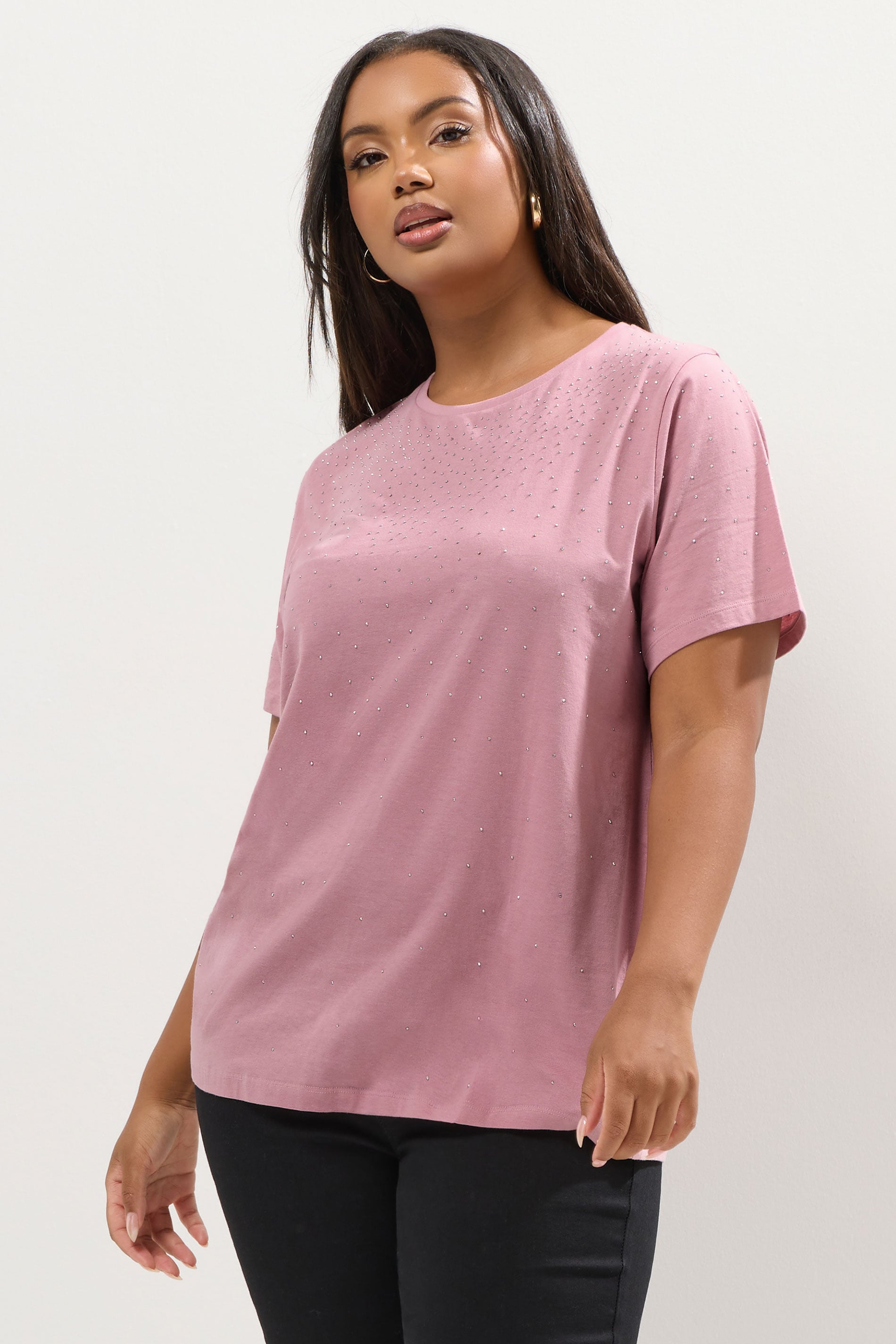 YOURS Plus Size Pink Diamante Embellished T-Shirt | Yours Clothing 3