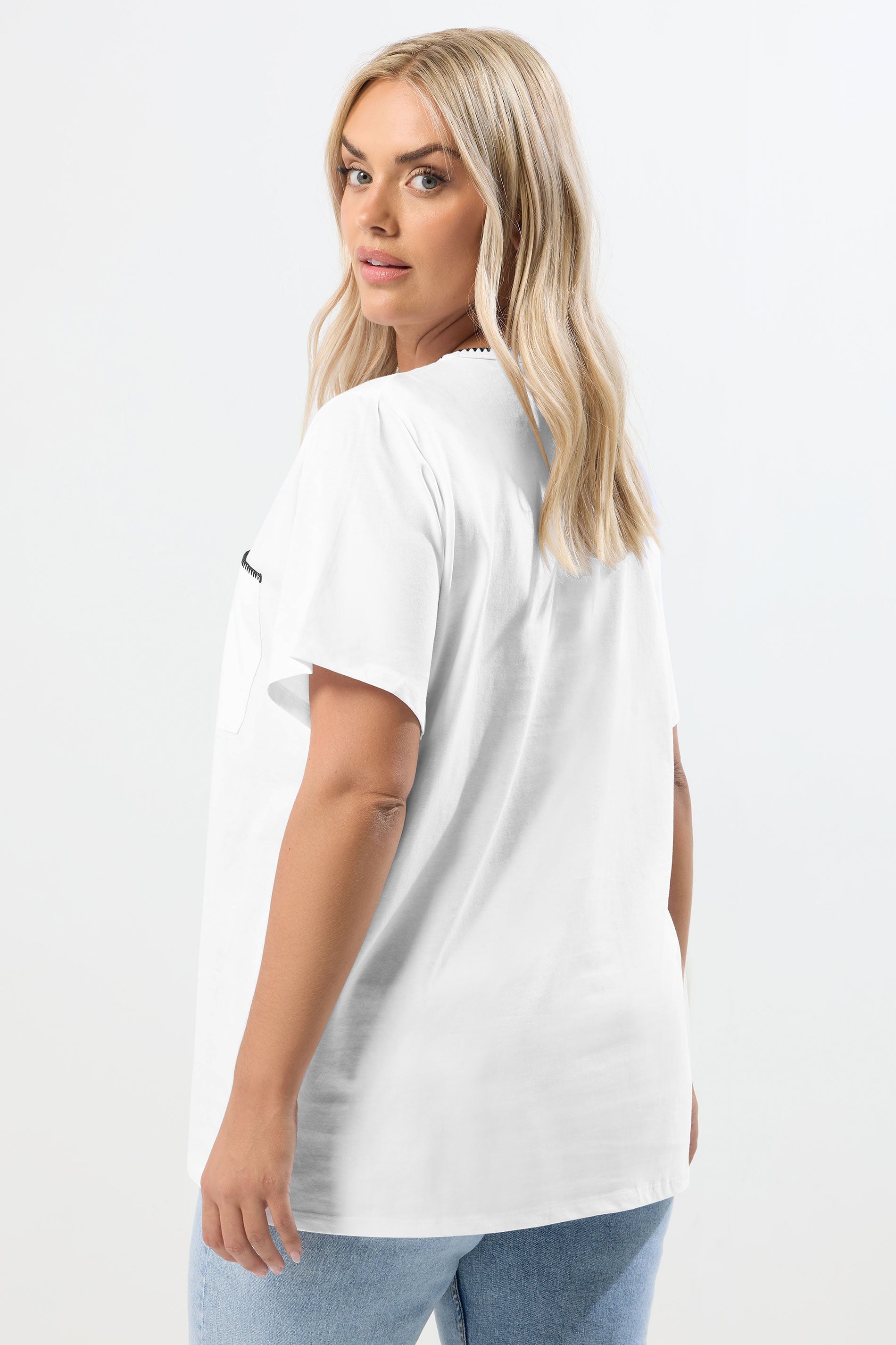 YOURS Plus Size White Contrast Stitch Heavyweight Pocket T-Shirt | Yours Clothing 2