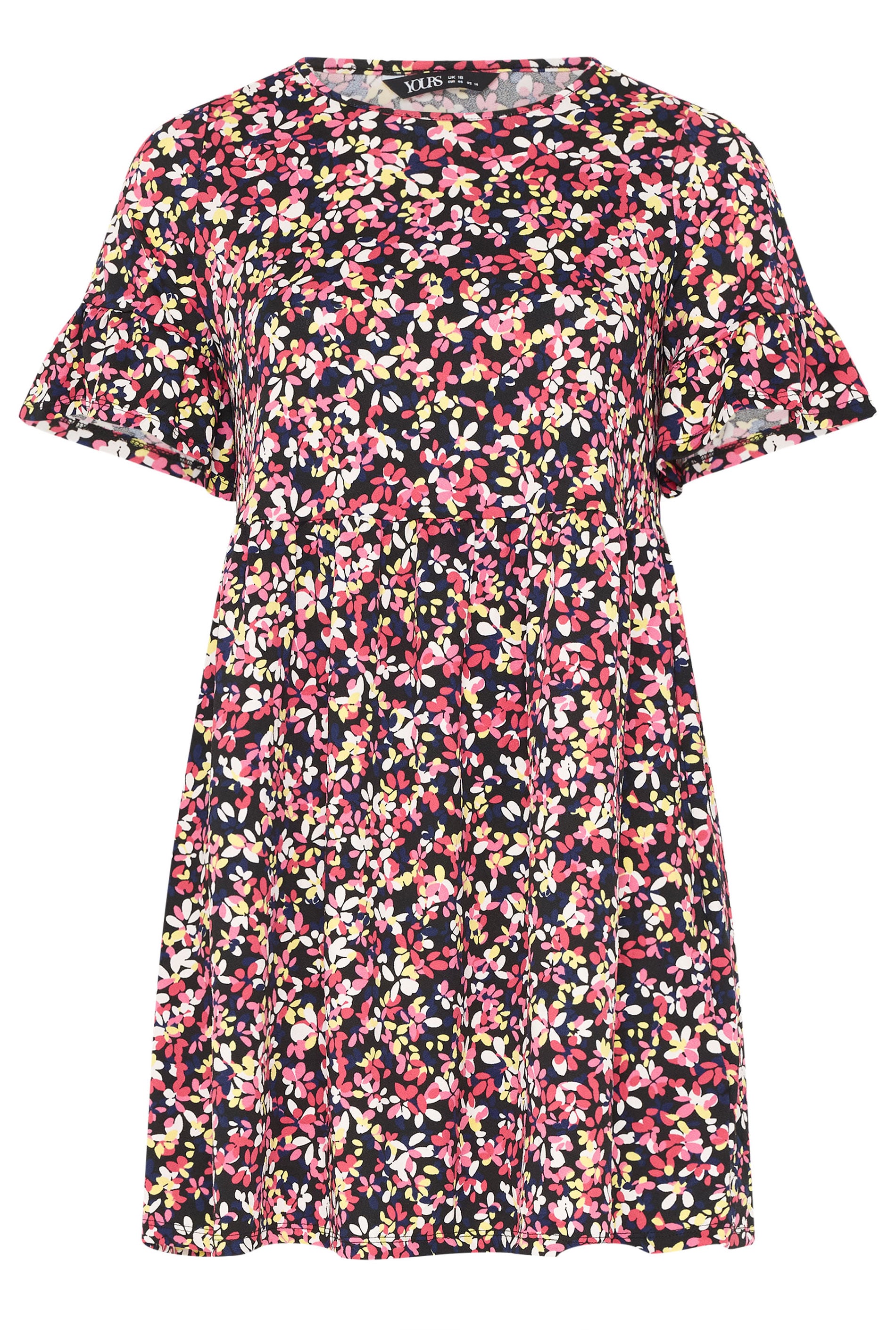 YOURS Plus Size Black Frill Sleeve Floral Dress | Yours Clothing 5