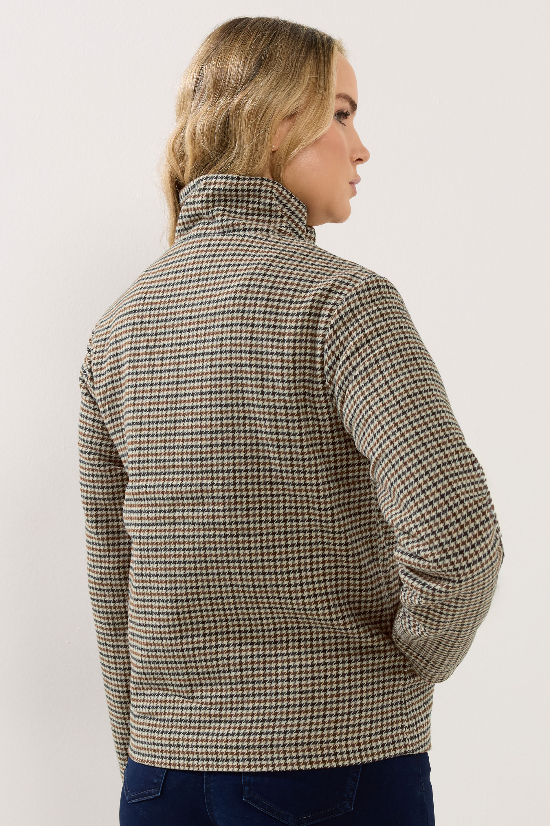 LTS Tall Brown Check Funnel Neck Coat | Long Tall Sally 4