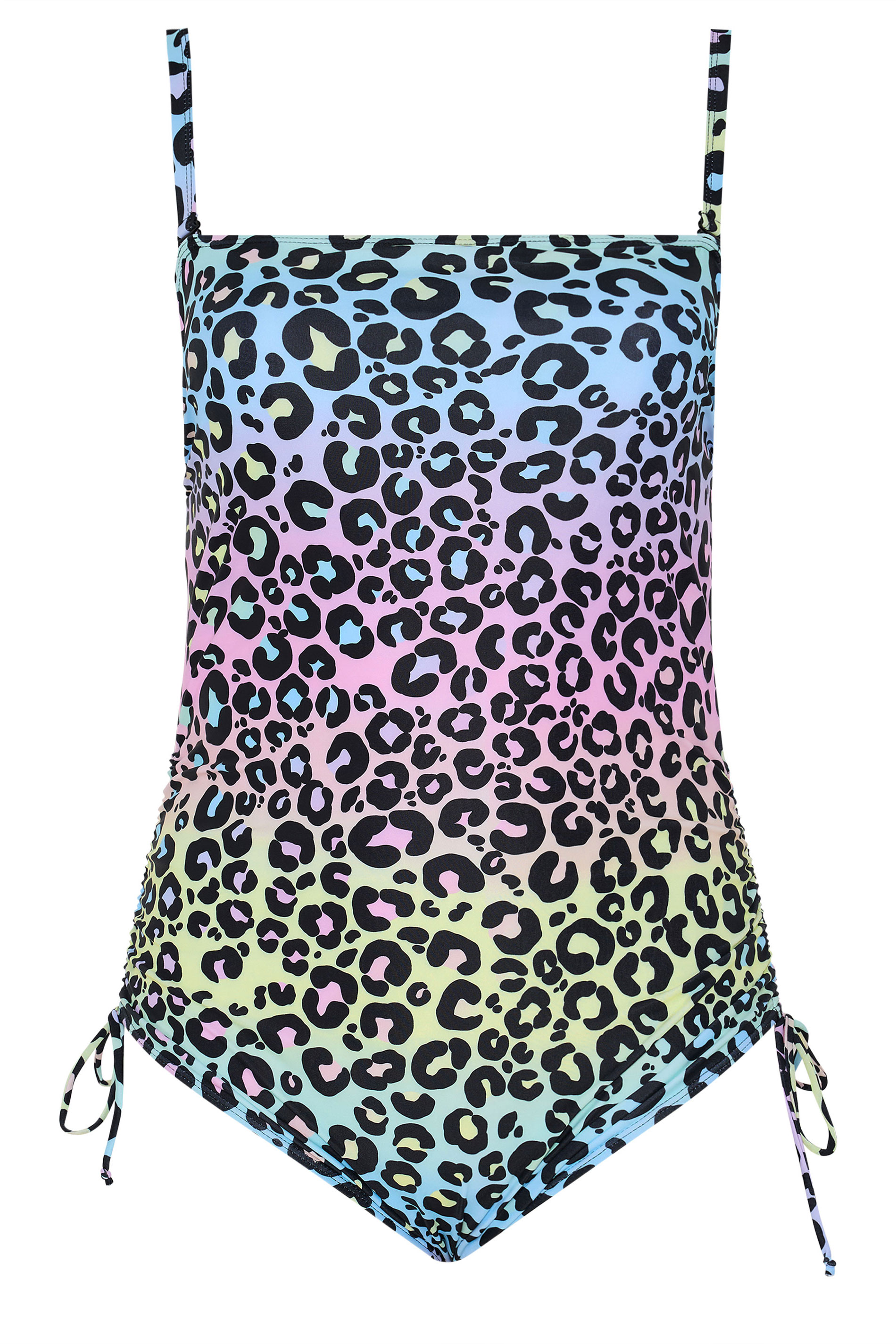 YOURS Plus Size Black Pastel Leopard Print Bandeau Swimsuit | Yours Clothing 9