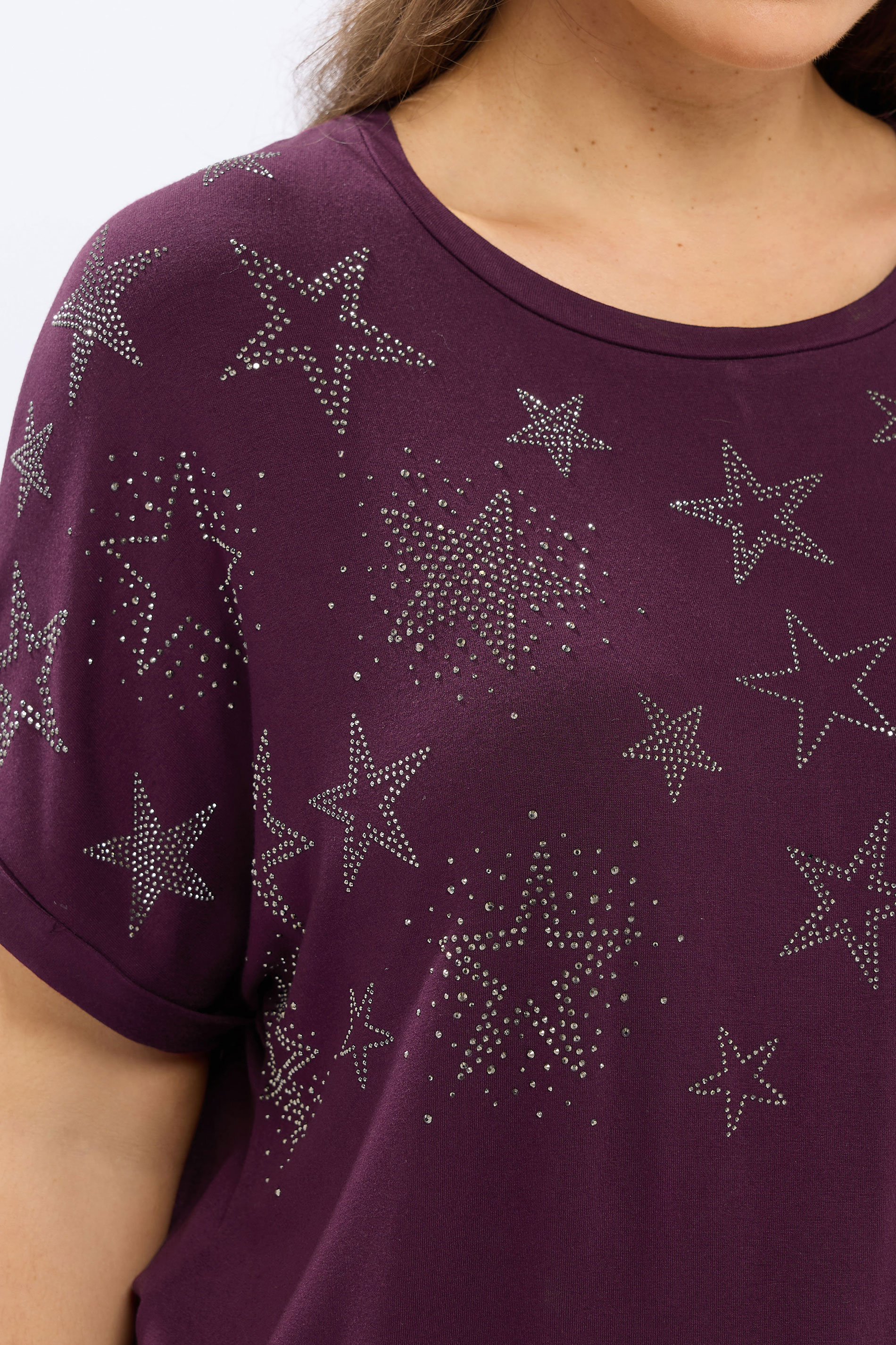 YOURS Curve Purple Star Stud Embellished T-Shirt | Yours Clothing 4