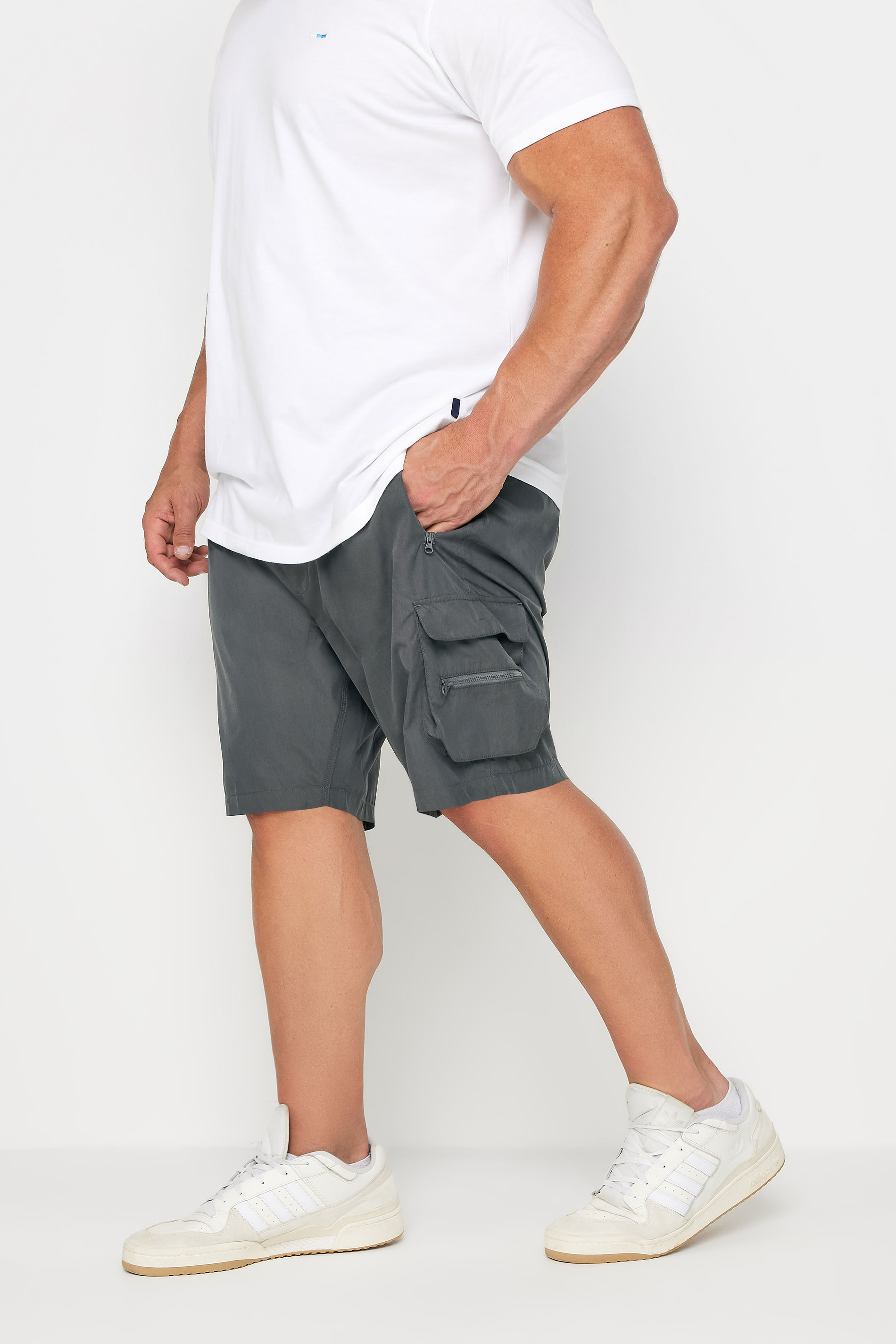 BadRhino Big & Tall Charcoal Grey Crinkle Nylon Cargo Shorts | BadRhino 3