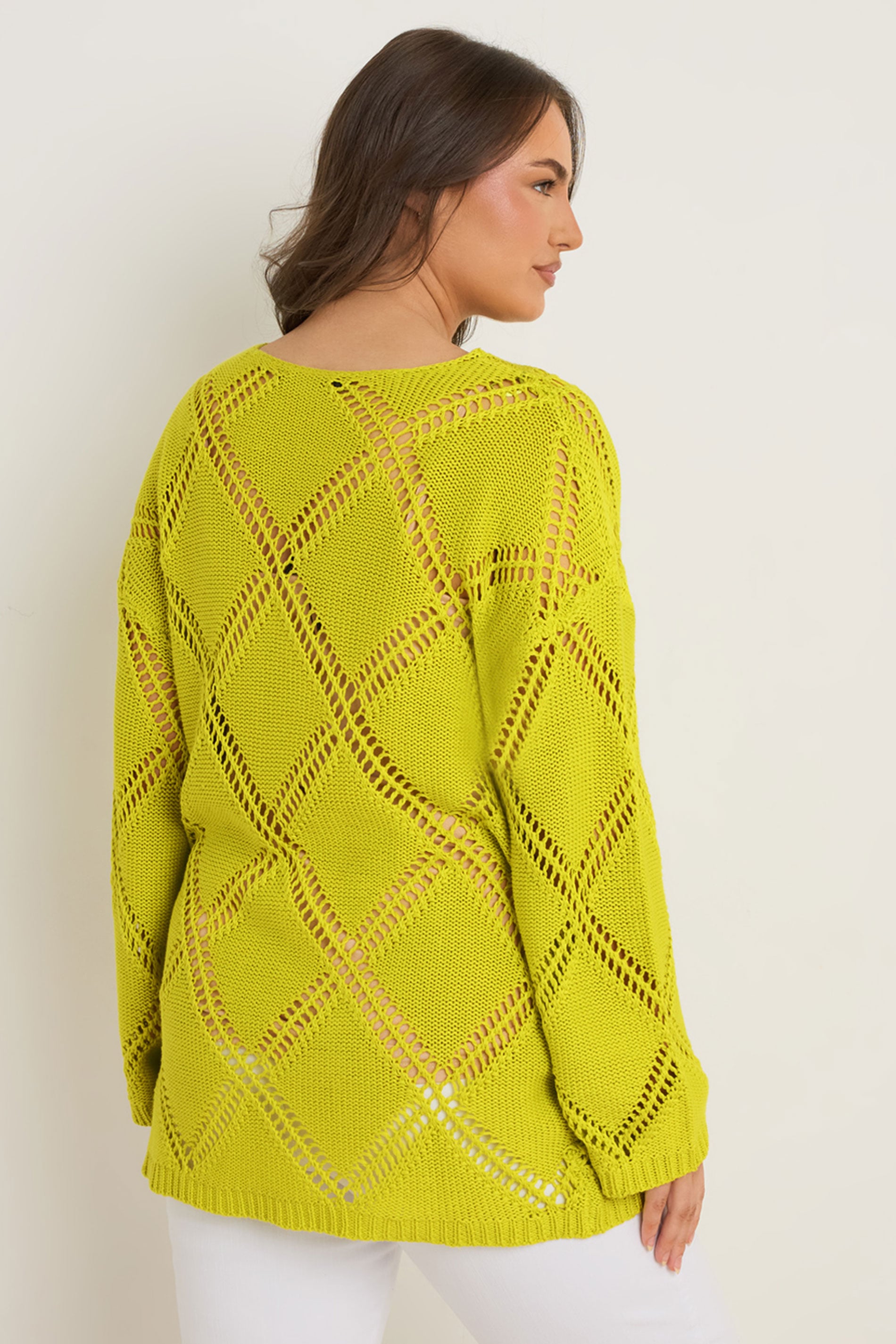 EVANS Plus Size Chartreuse Green Diamond Pointelle Jumper | Evans 4