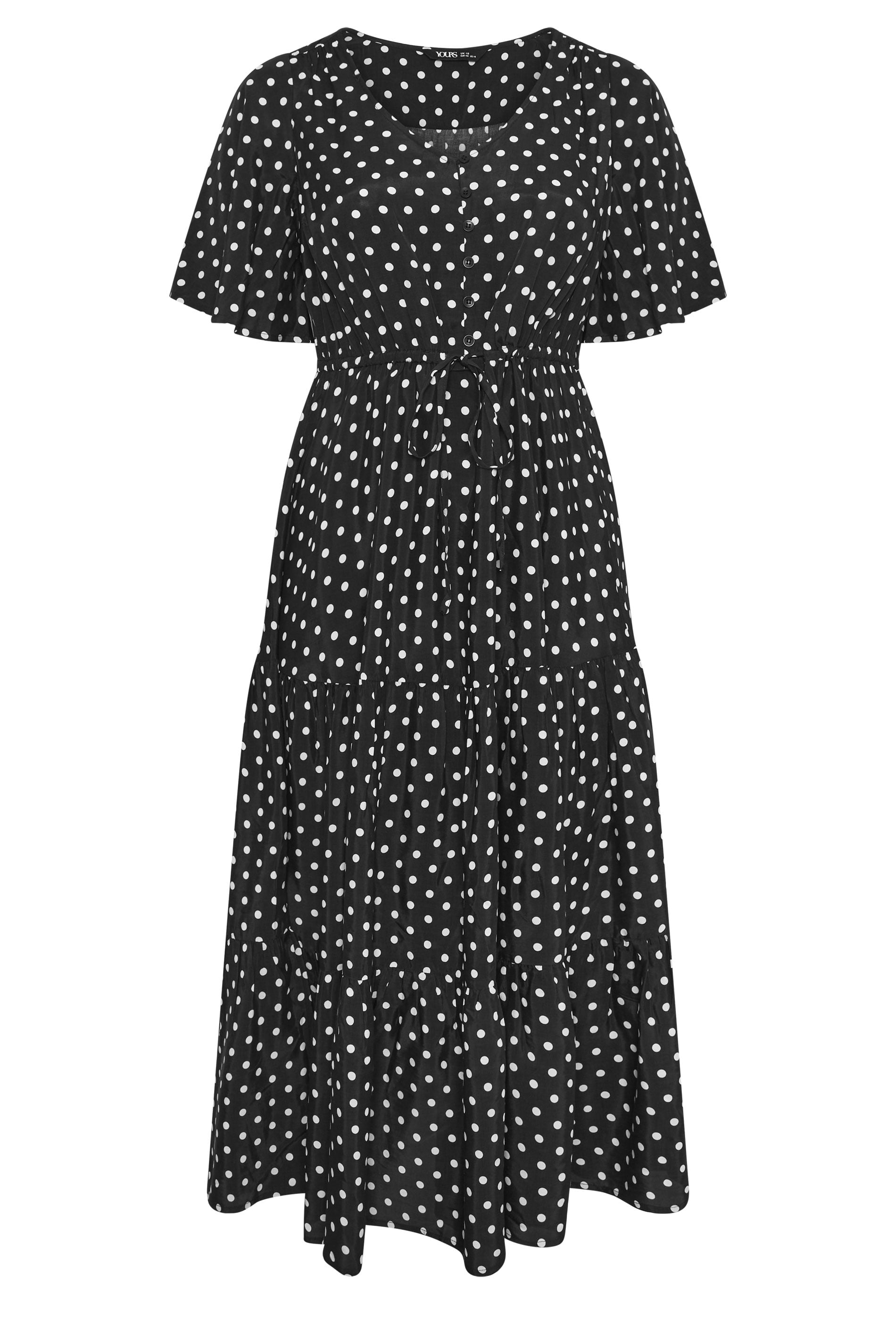 YOURS Plus Size Black Polka Dot Tiered Dress | Yours Clothing 5