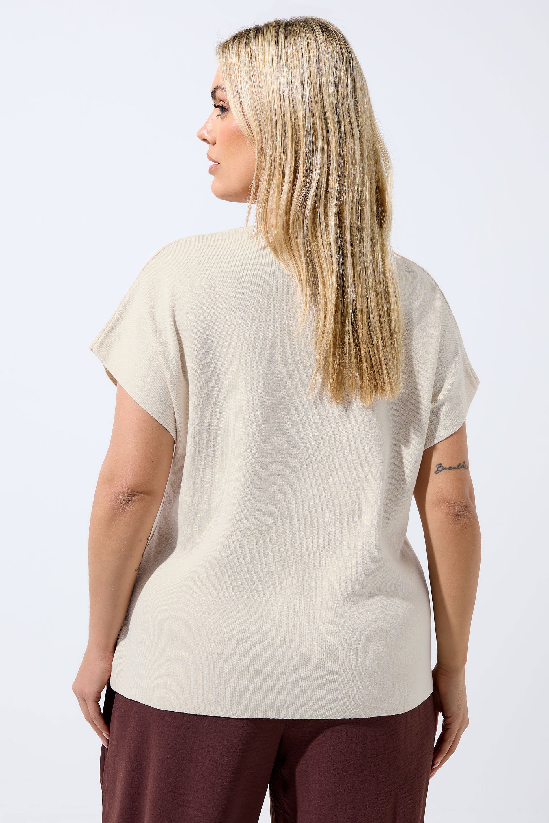 LIMITED COLLECTION Plus Size Natural Brown Compact Knitted Top | Yours Clothing 2