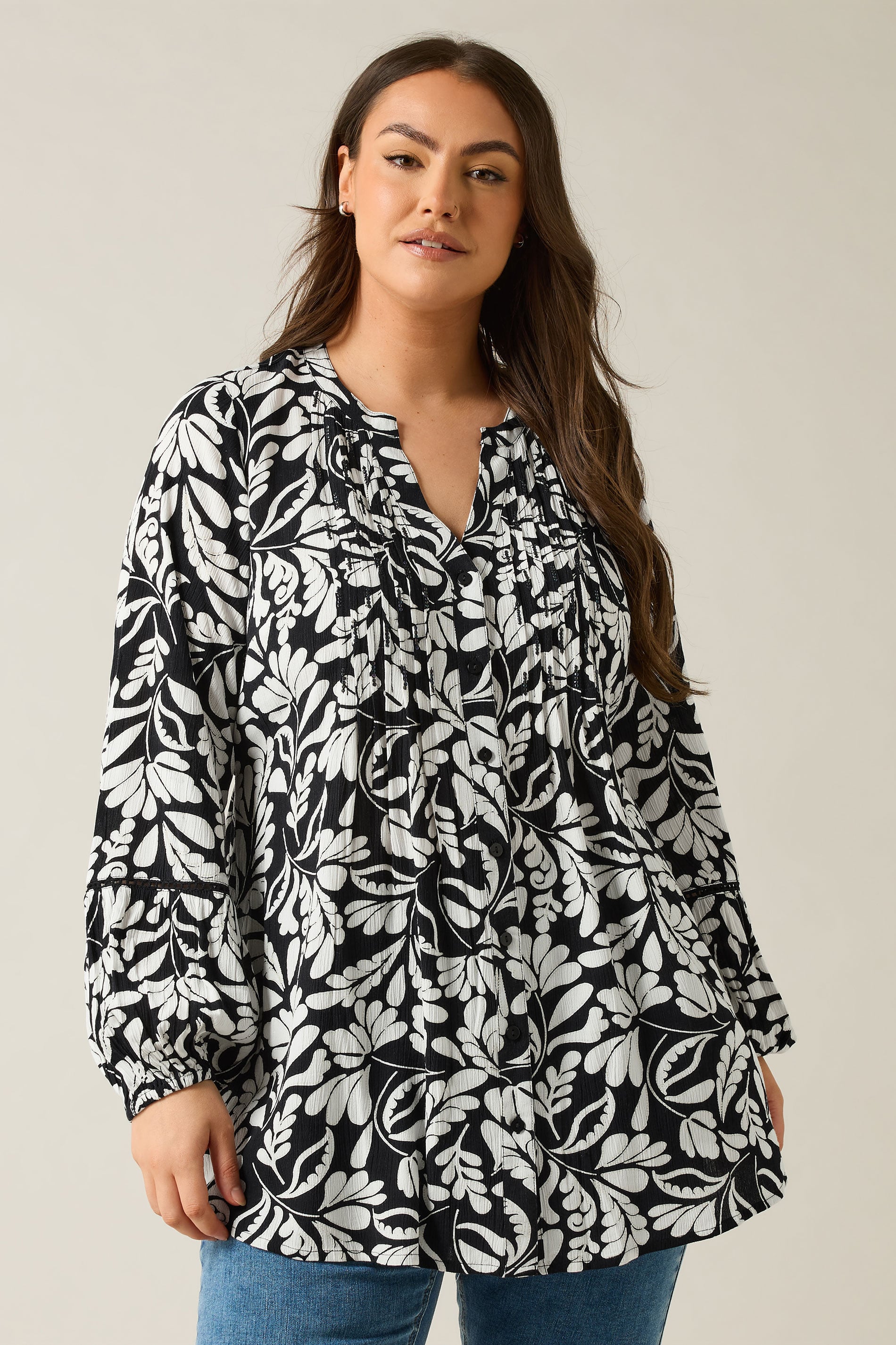 EVANS Plus Size Black Floral Print Pintuck Blouse | Evans 5