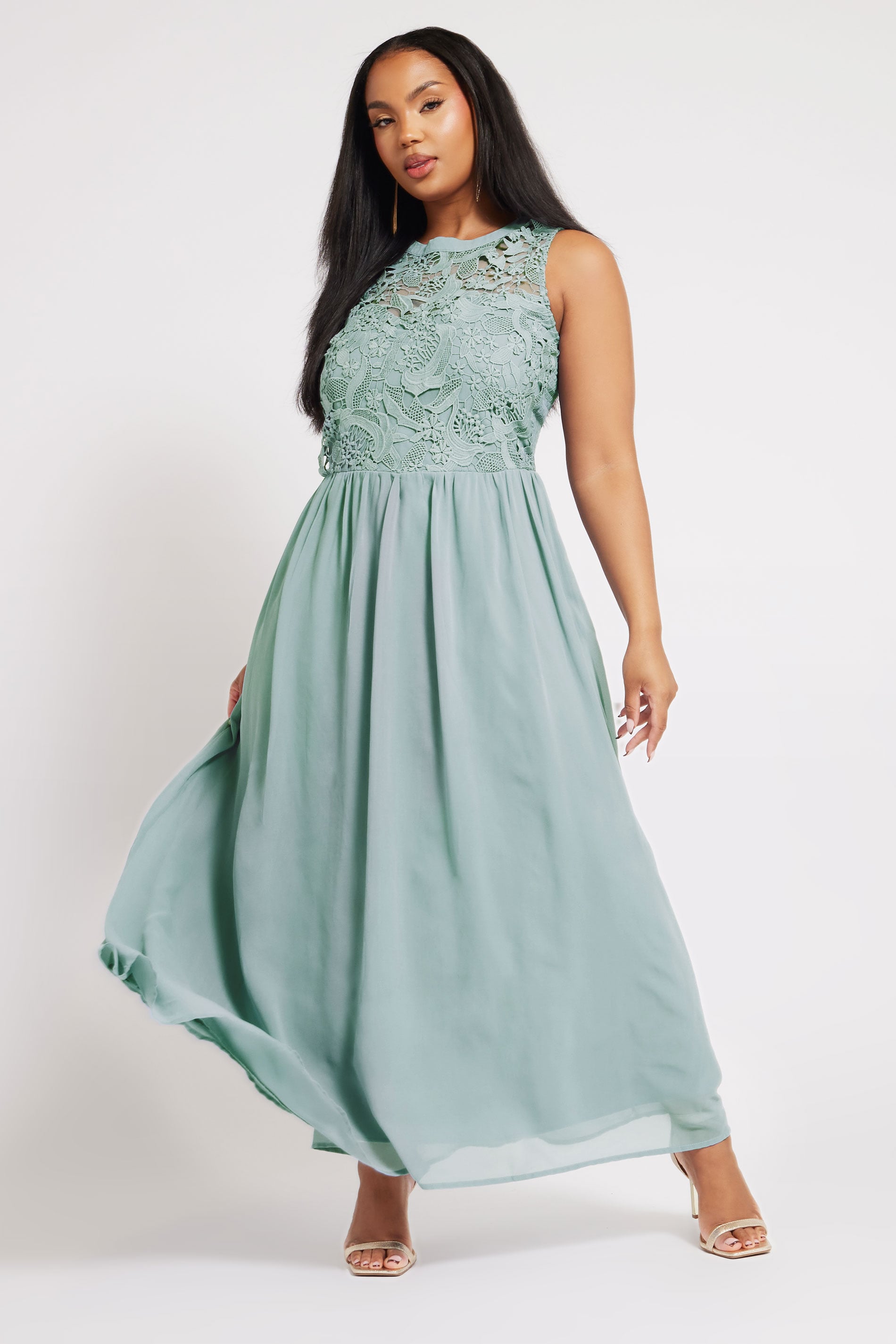 Plus Size YOURS LONDON Curve Ice Blue Lace Front Chiffon Maxi Dress | Yours Clothing  3
