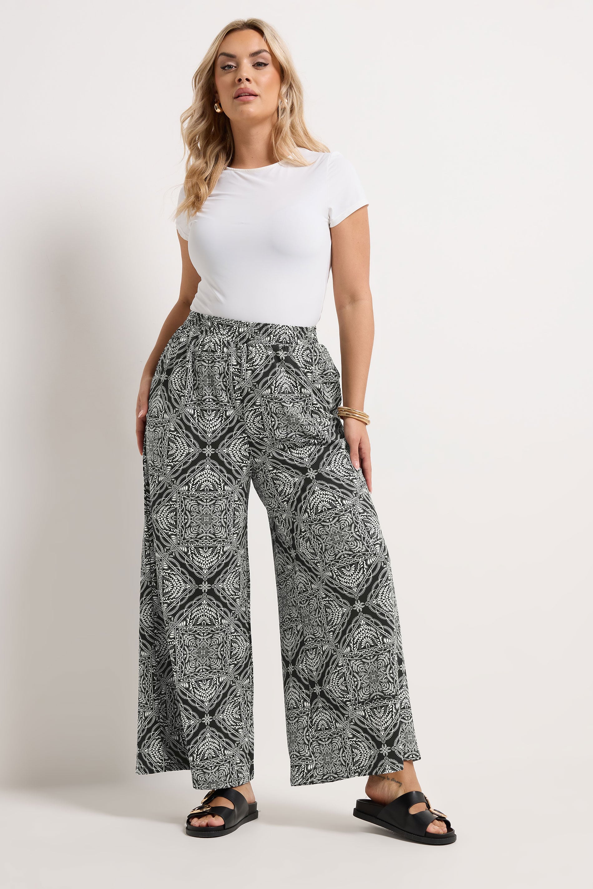 YOURS Plus Size Black Paisley Textured Wide Leg Trousers | Yours Clothing 3