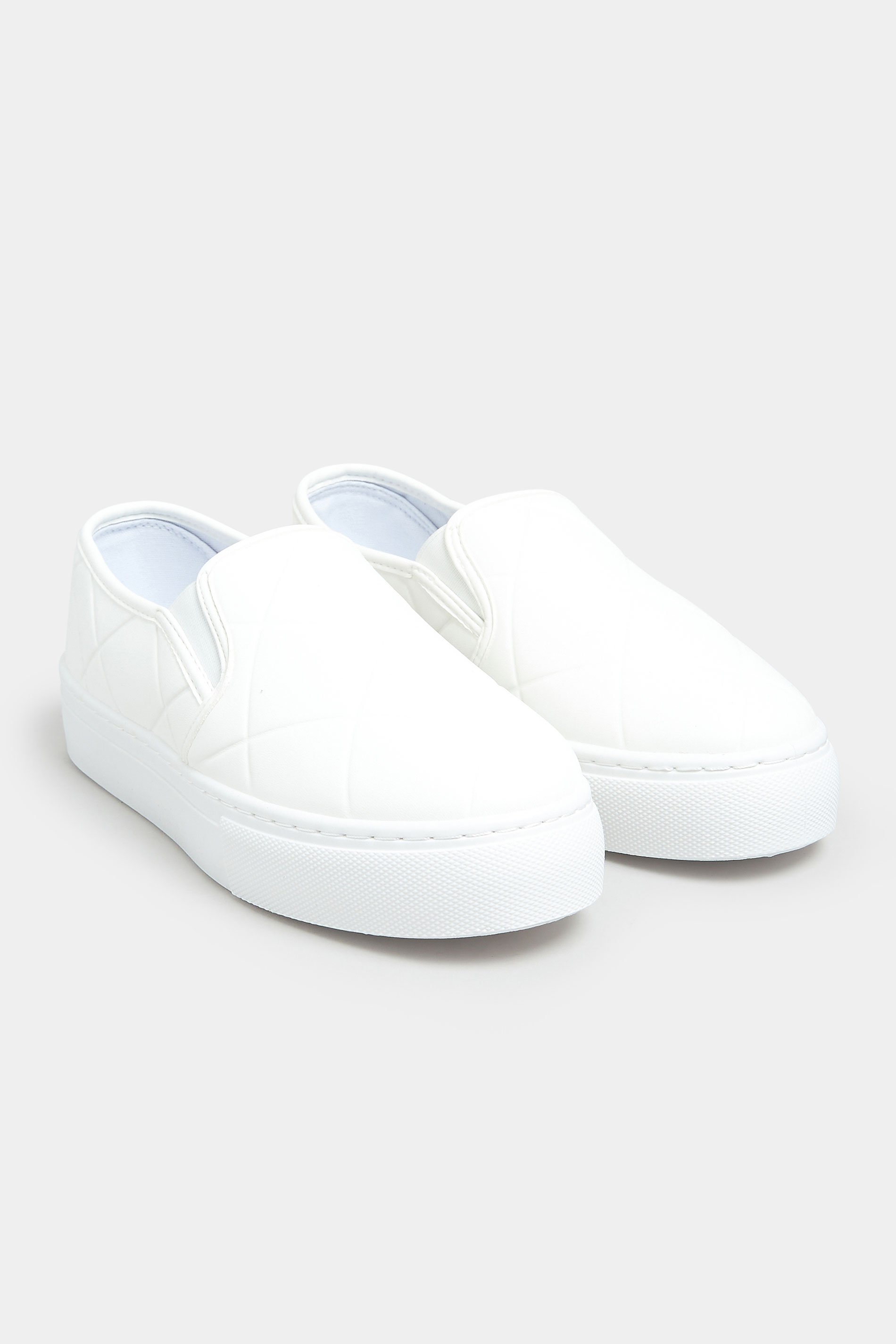 White Quilted Slip-On Trainers In Extra Wide Fit 1