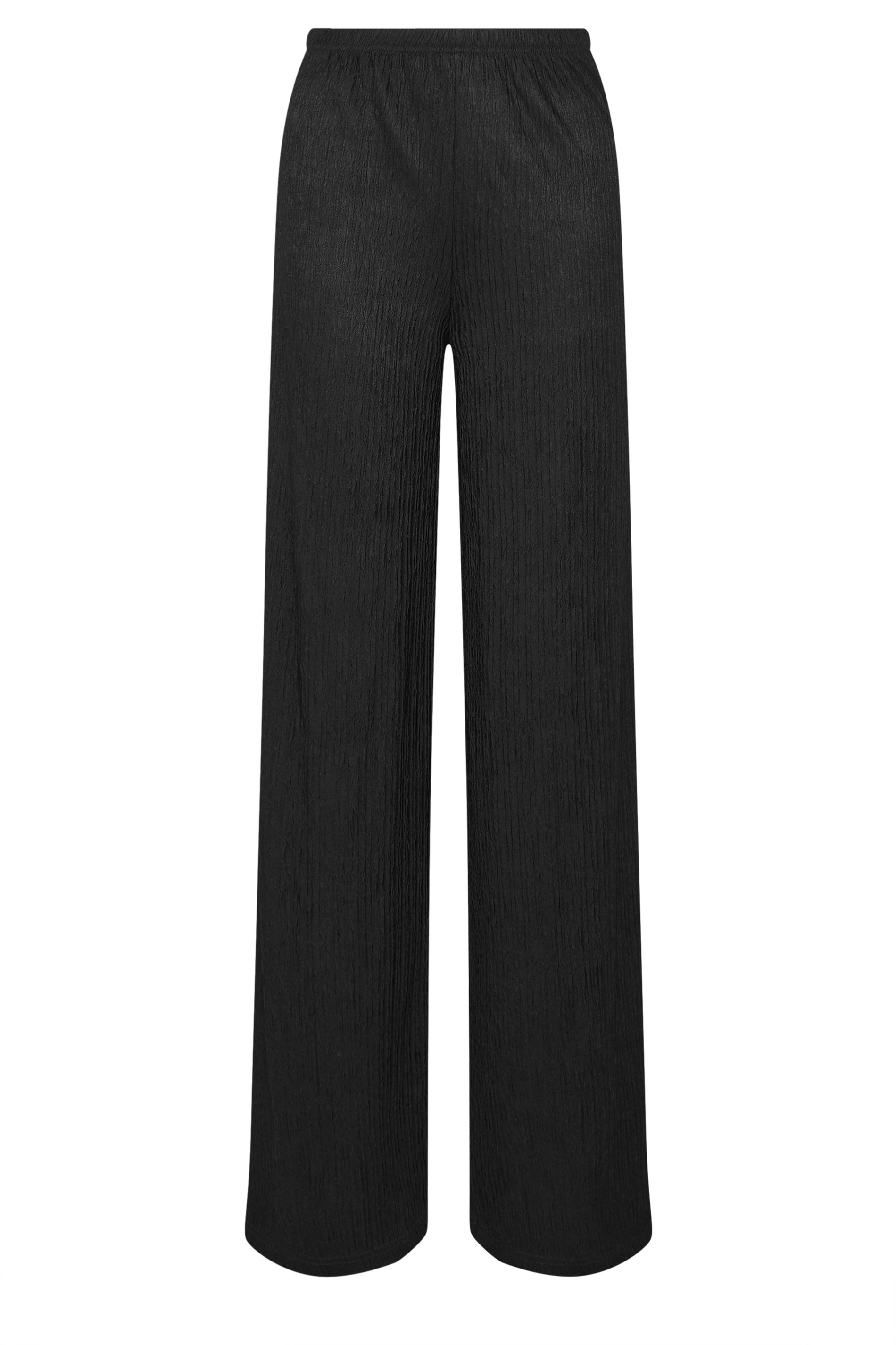 LTS Tall Black Textured Elasticated Waist Wide Leg Trousers | Long Tall Sally 5