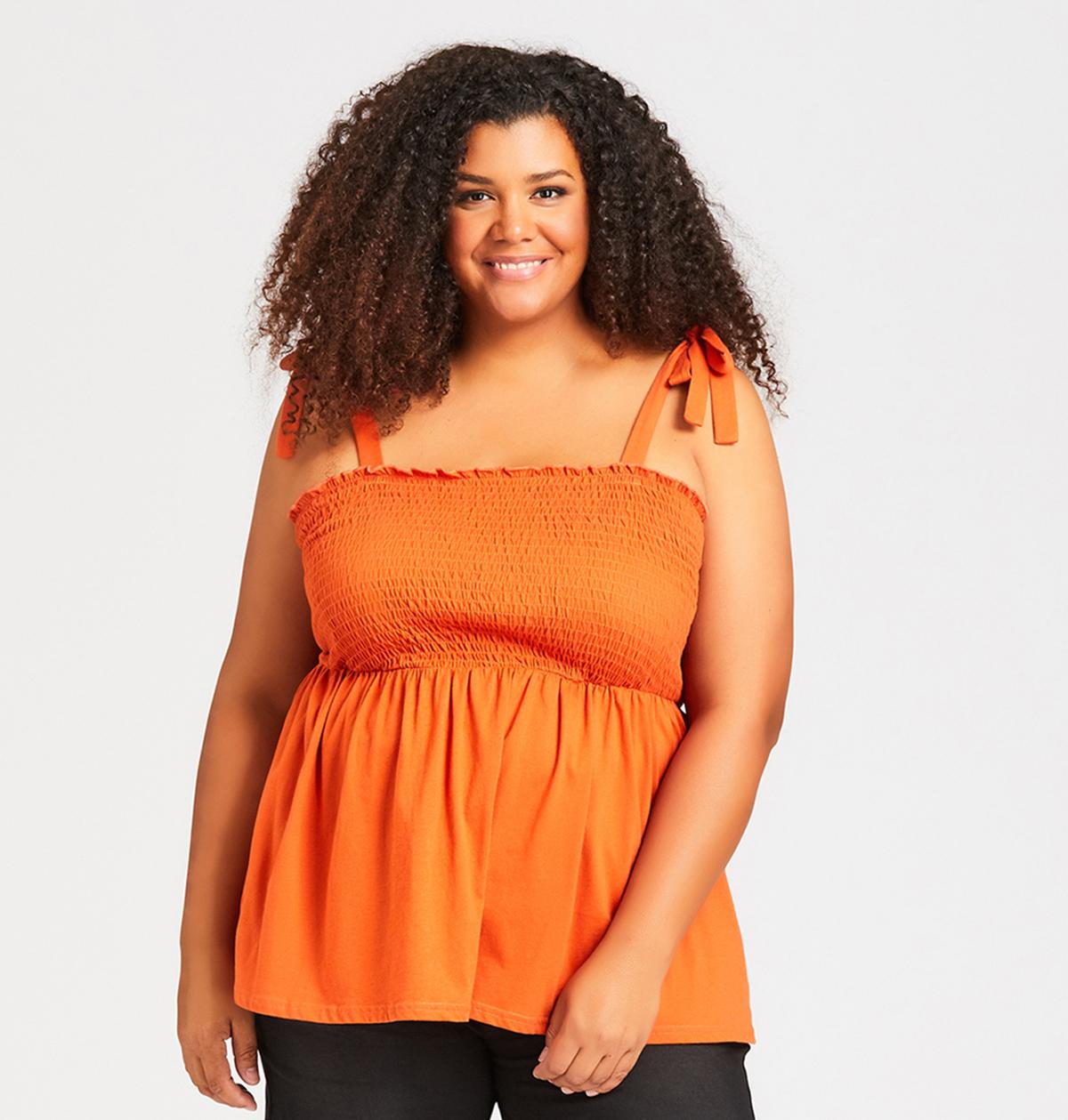 Plus Size Shirred Top Terracotta Red 2
