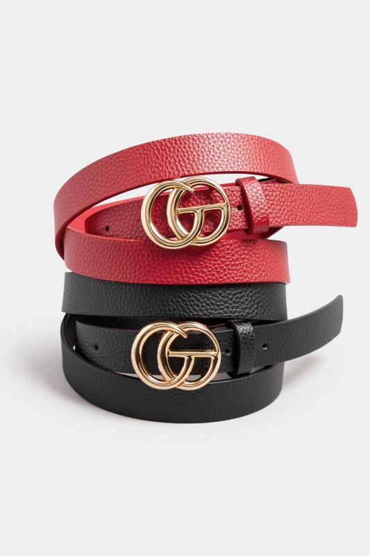 LTS 2 Pack Black & Red Gold Tone Buckle Belts | Long Tall Sally 4