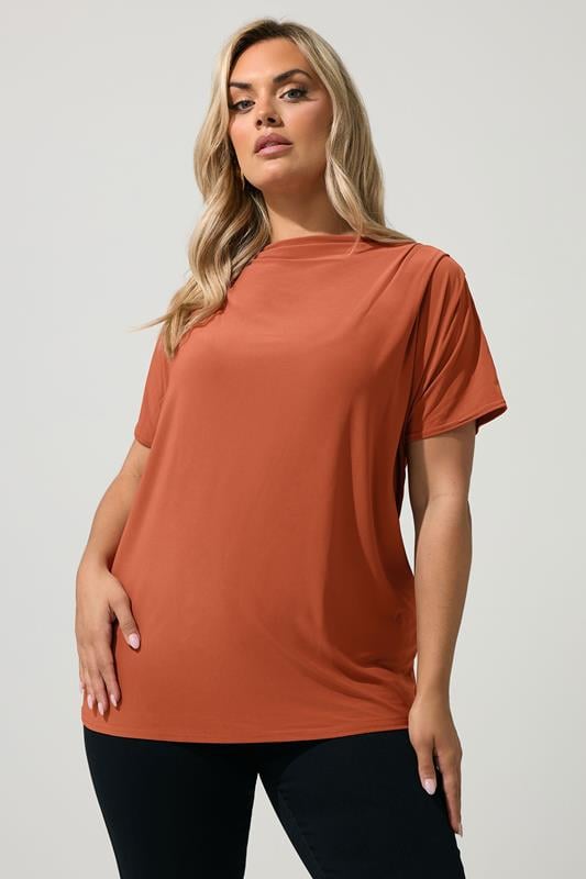  YOURS LONDON Curve Orange Drape Shoulder Top