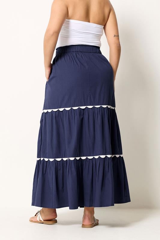 YOURS Plus Size  Navy Blue Scallop Trim Maxi Skirt | Yours Clothing  2