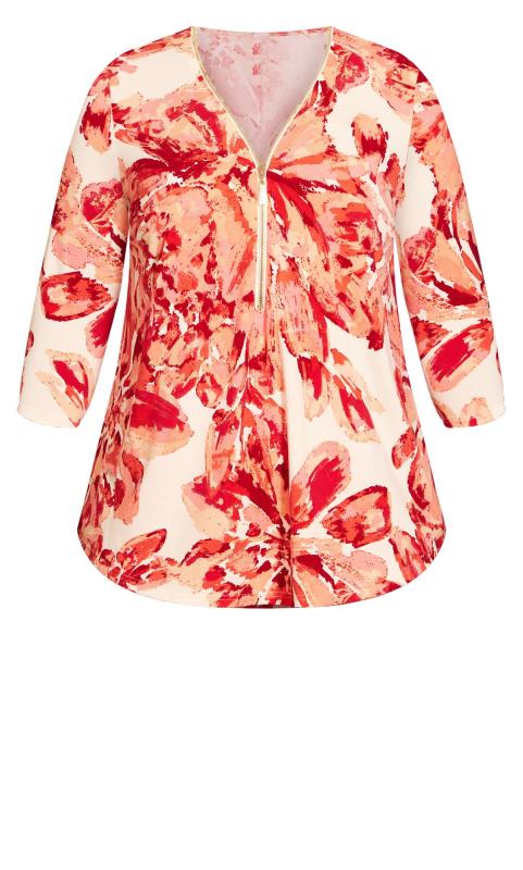 Avenue White & Red Floral Print Zip Neck Top 5