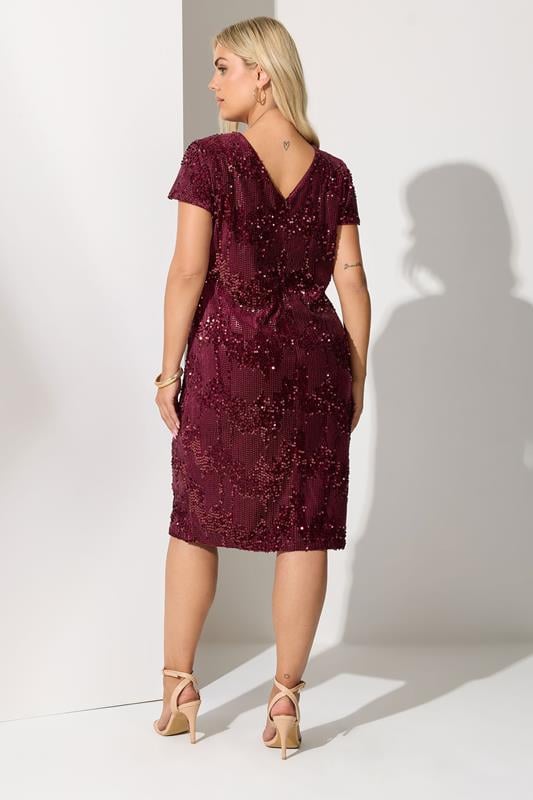 YOURS LONDON Plus Size Wine Red Velvet Sequin Shift Dress | Yours Clothing 2