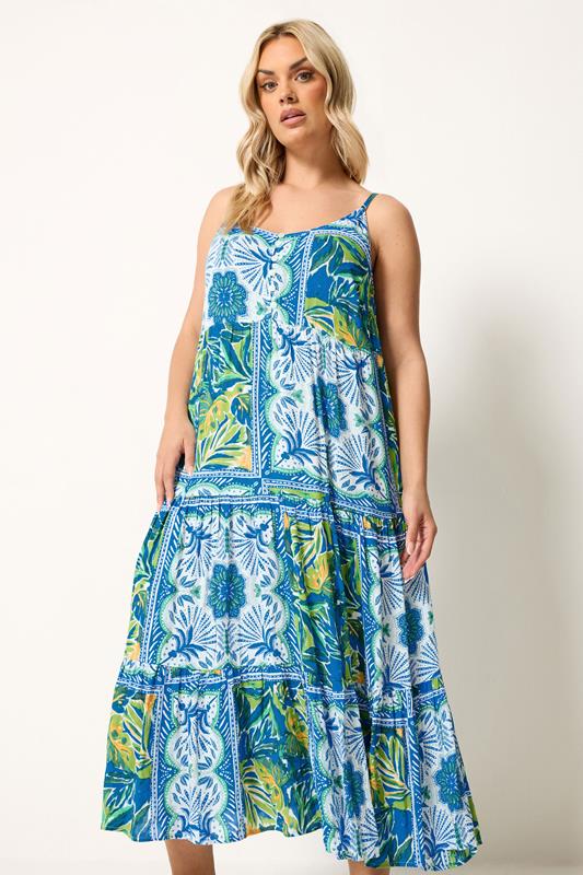  Yours Curve Blue Tiered Maxi Dress