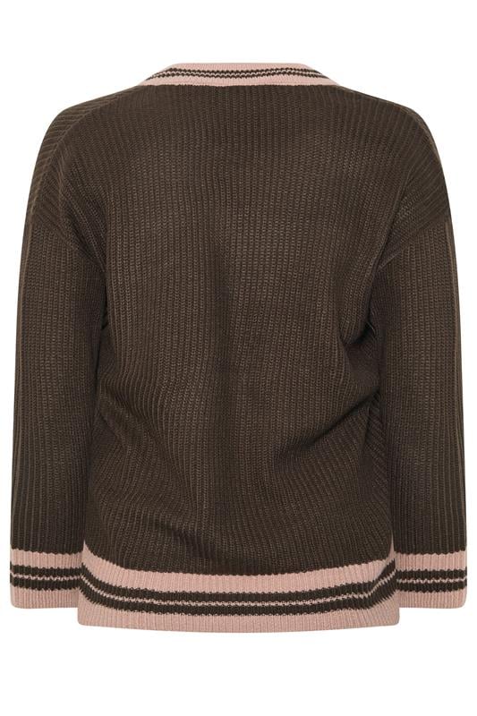 YOURS Plus Size Chocolate Brown Contrast Knitted Jumper | Yours Clothing 2