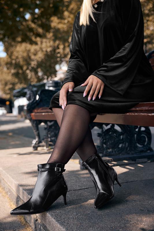 Black Buckle Pointed Toe Kitten Heel Boots In Extra Wide EEE Fit | Yours Clothing 1