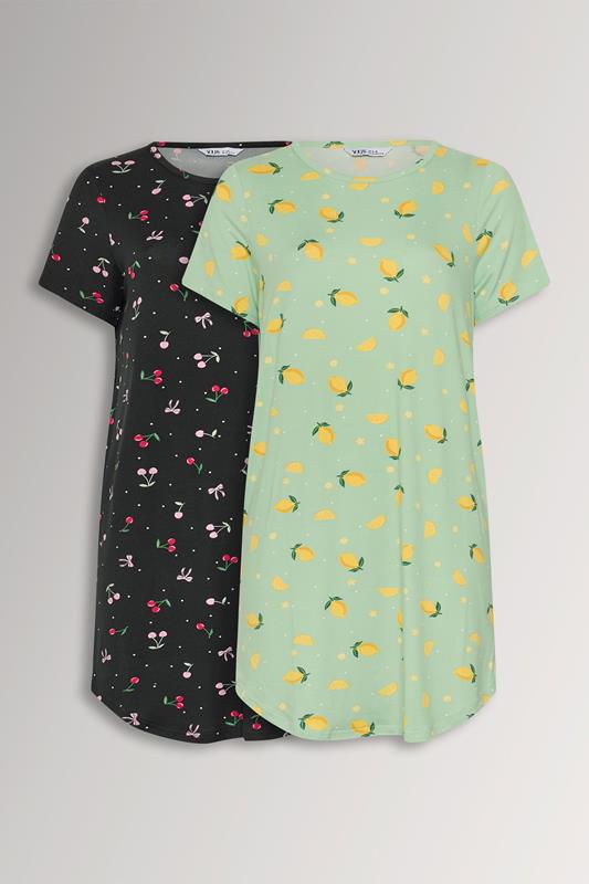  YOURSET Curve 2 PACK Black Lemon & Cherry Soft Touch Nightdresses