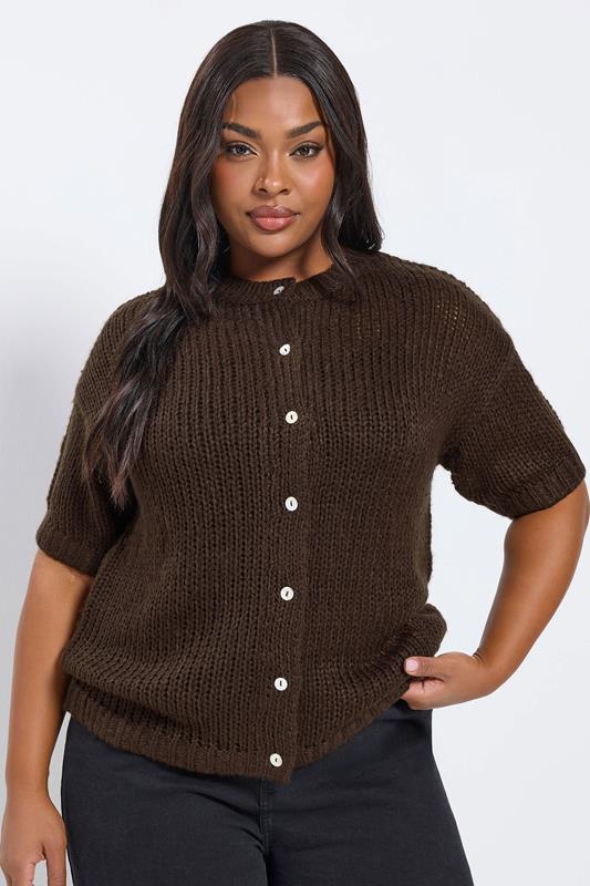 Plus Size  YOURS Curve Chocolate Brown Short Sleeve Cardigan