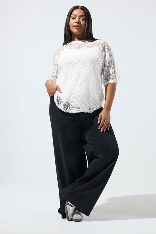 LIMITED COLLECTION Plus Size White Lace T-Shirt | Yours Clothing 1
