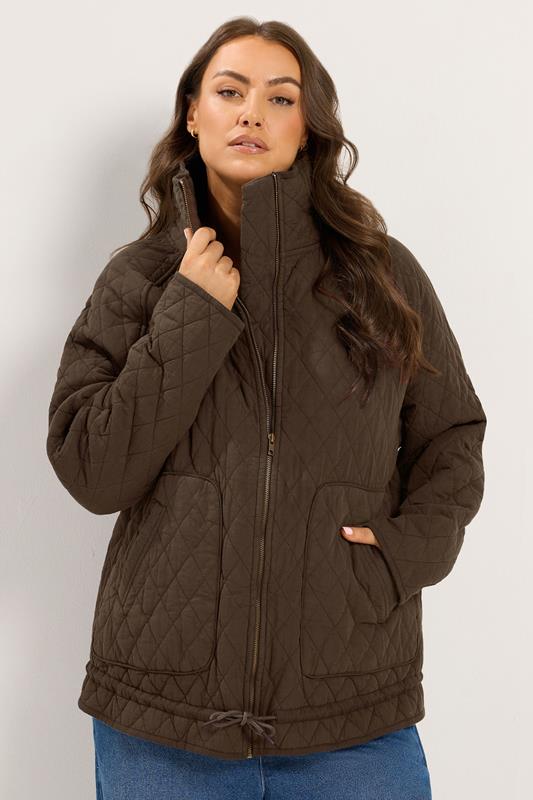 YOURS Plus Size Chocolate Brown Lightweight Quilted Jacket | Yours Clothing 1