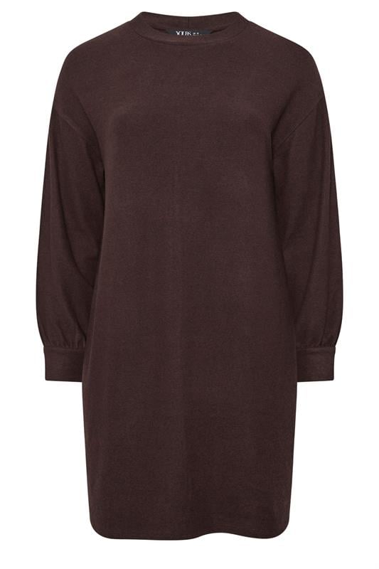 YOURS Plus Size Chocolate Brown Balloon Sleeve Sweatshirt Dress | Yours Clothing 5
