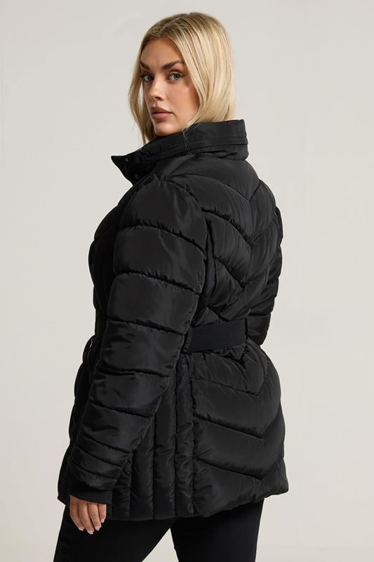 YOURS Plus Size Black Belted Puffer Coat | Yours Clothing 5